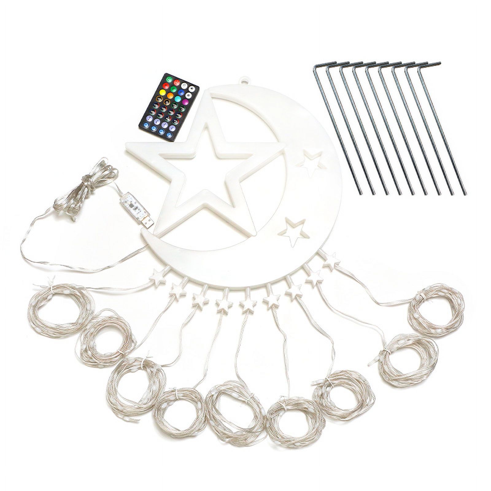 Solar Powered Waterfall Decorative Outdoor LED Light for Christmas, Star & Moon Design, Remote Control