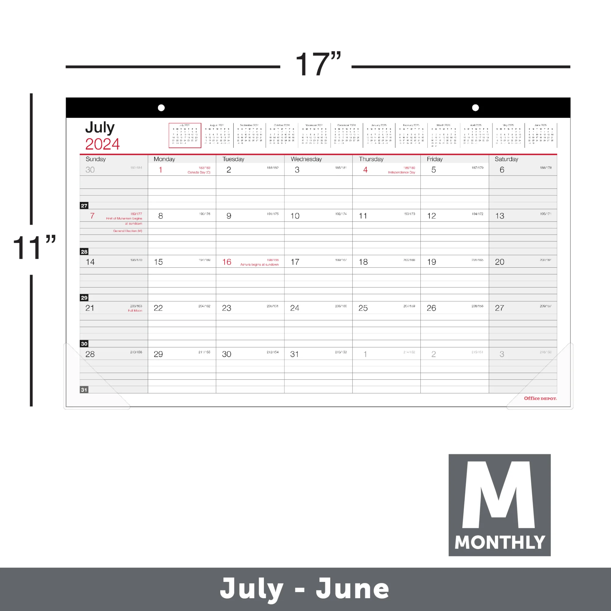 2024-2025 Office Depot® Brand Monthly Academic Desk Calendar, 17-3/4