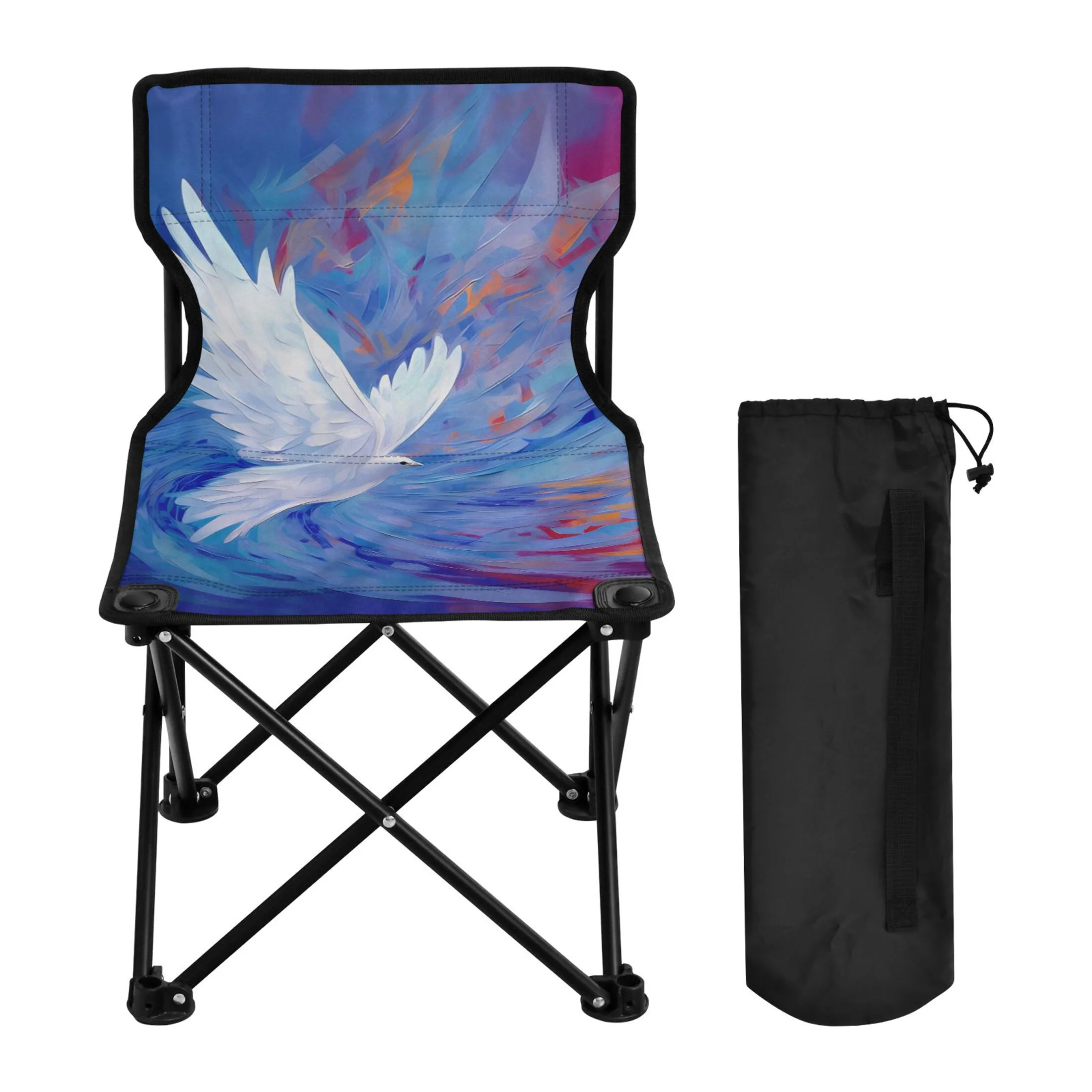 Bird on Abstract Portable Camping Chair Outdoor Folding Beach Chair Fishing Chair Lawn Chair with Carry Bag Support to 220LBS