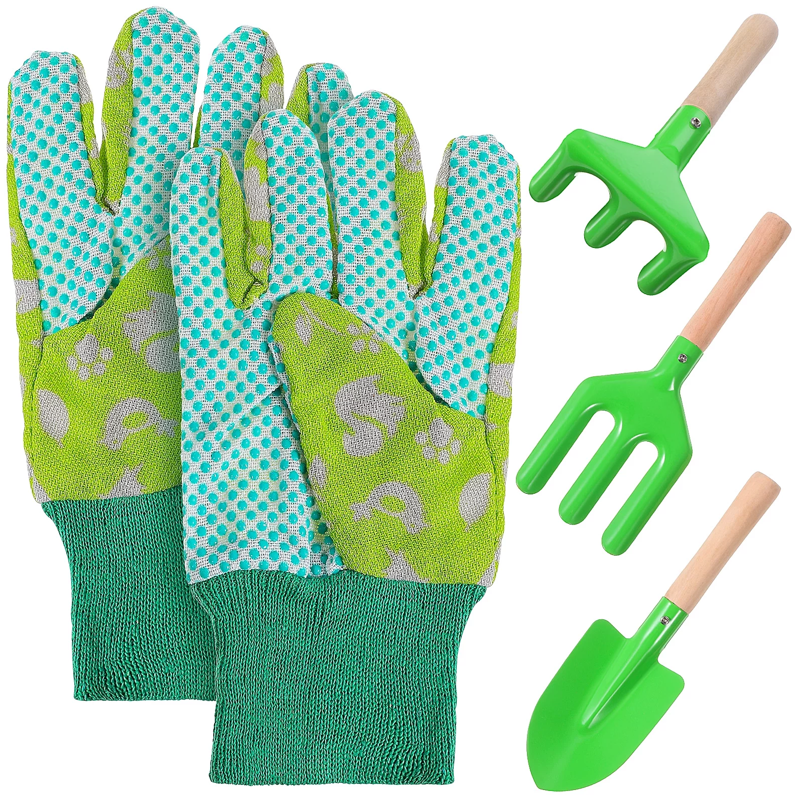 Zonh 4pc Garden Tools Set Shovel Rake Fork Gloves Outdoor Yard Digging Toys