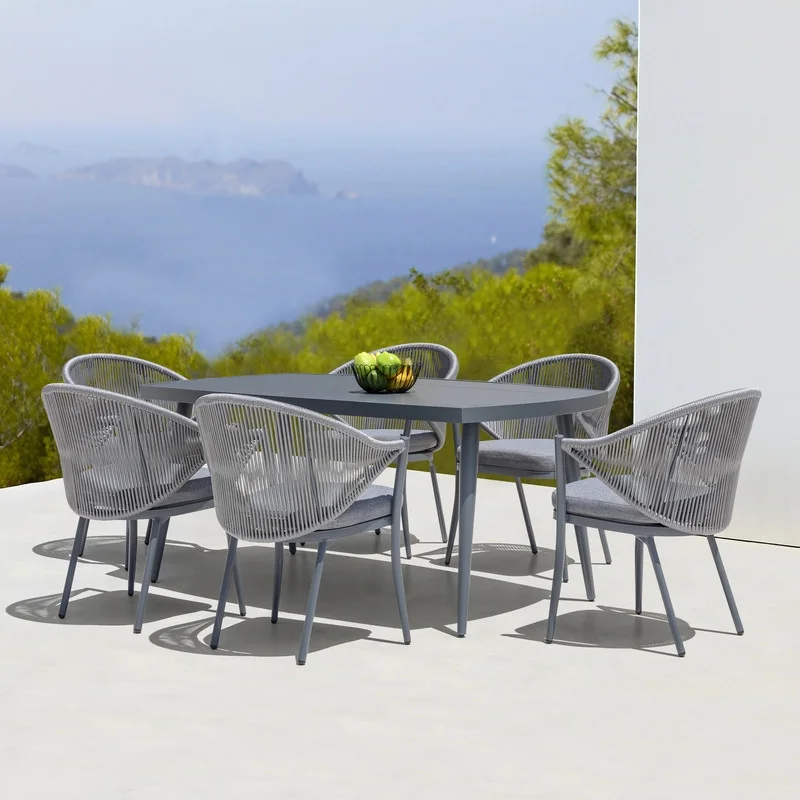 Nuu Garden 6PCS Patio Conversation Chairs,Woven Rope Outdoor Patio Chair with Seat Cushions, Powder-coated Aluminum Frame, Gray