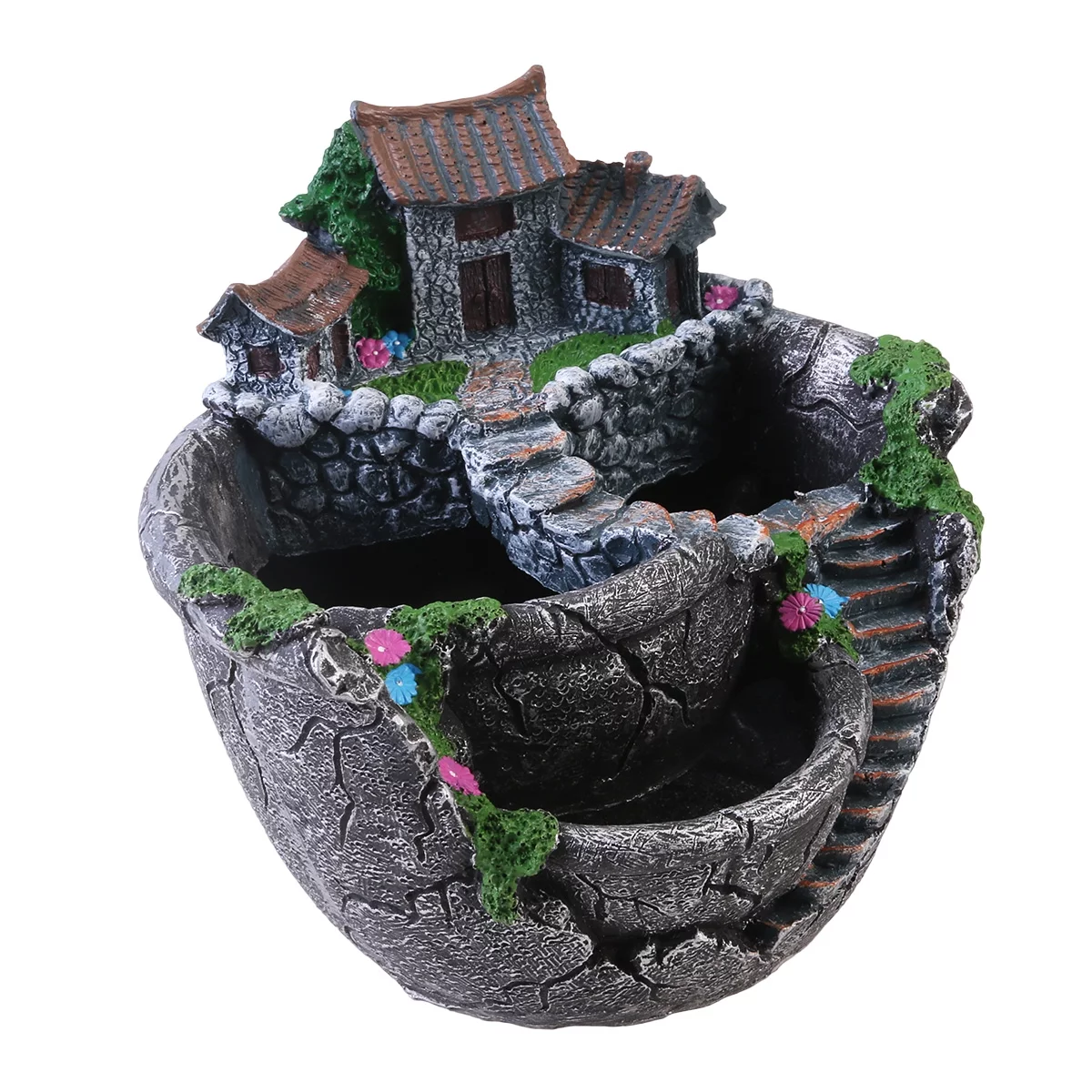 Gongxipen BESTOYARD Micro Landscape Artificial Flowers Succulent Plants Pot Tiny Creative Flower Pot Holders Hanging Garden Design with Sweet House (Silver)