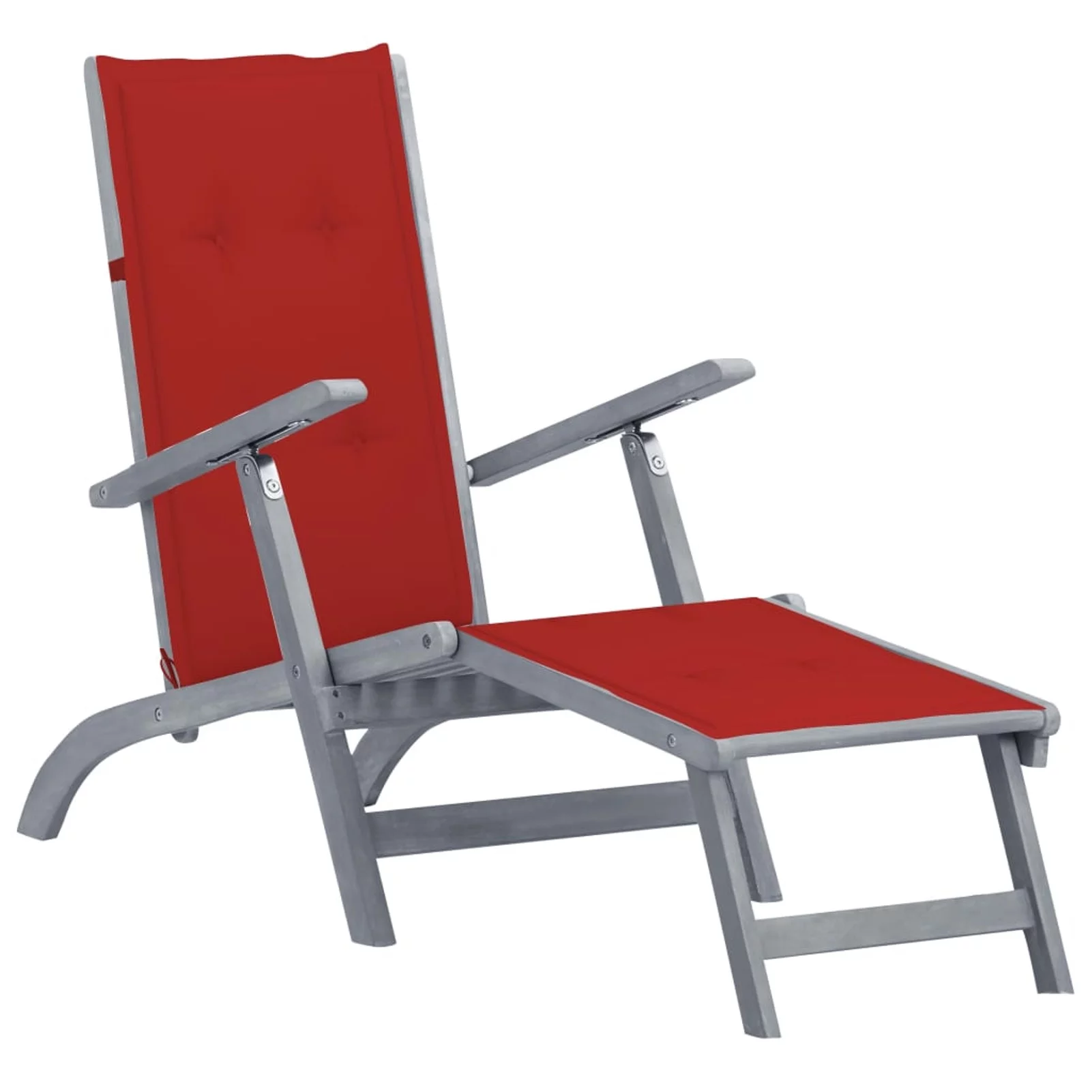 Andoer  Deck Chair with Footrest and Cushion Solid Acacia Wood