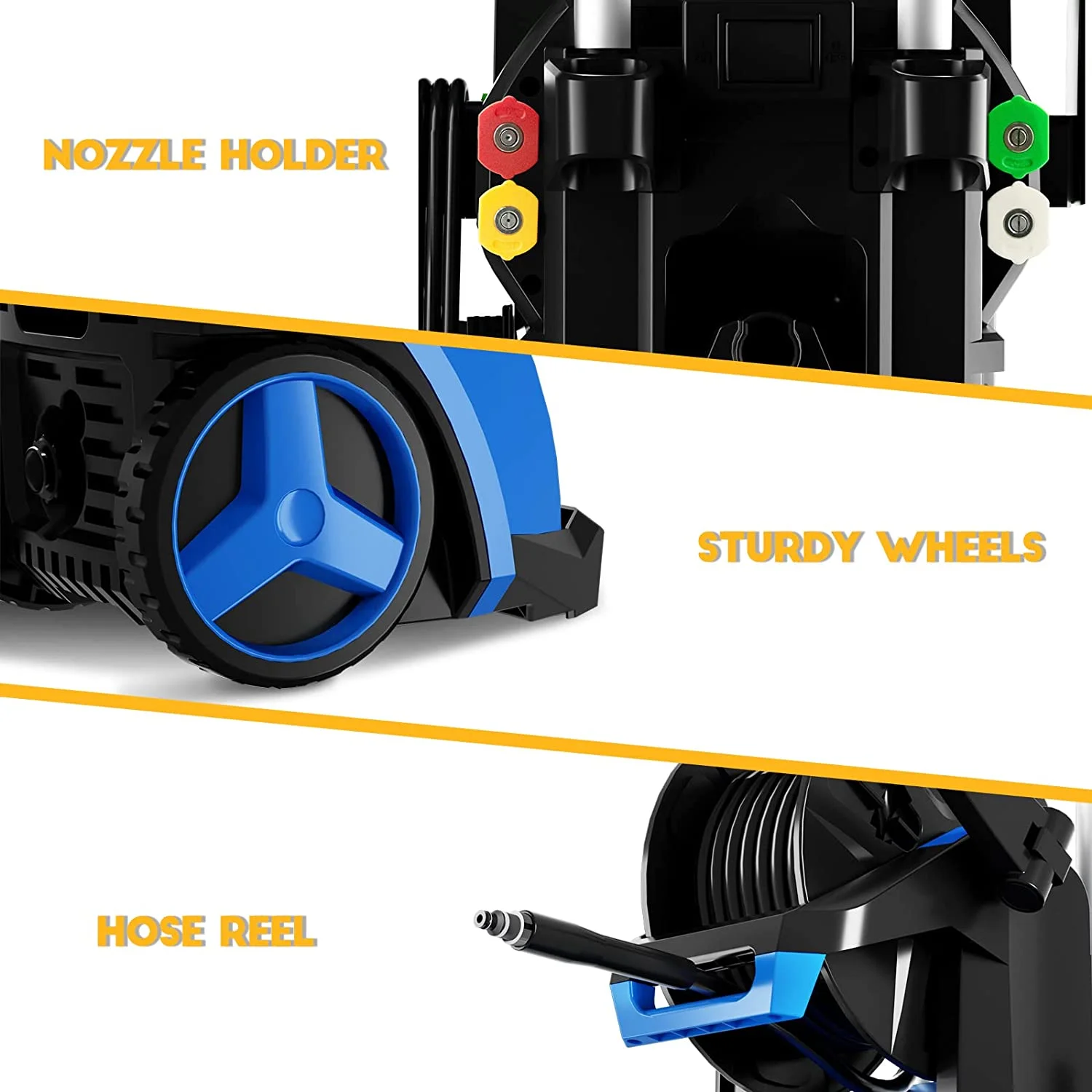 Vebreda 1800W 3500PSI Electric Pressure Washer Cleaner with Hose Reel, Blue