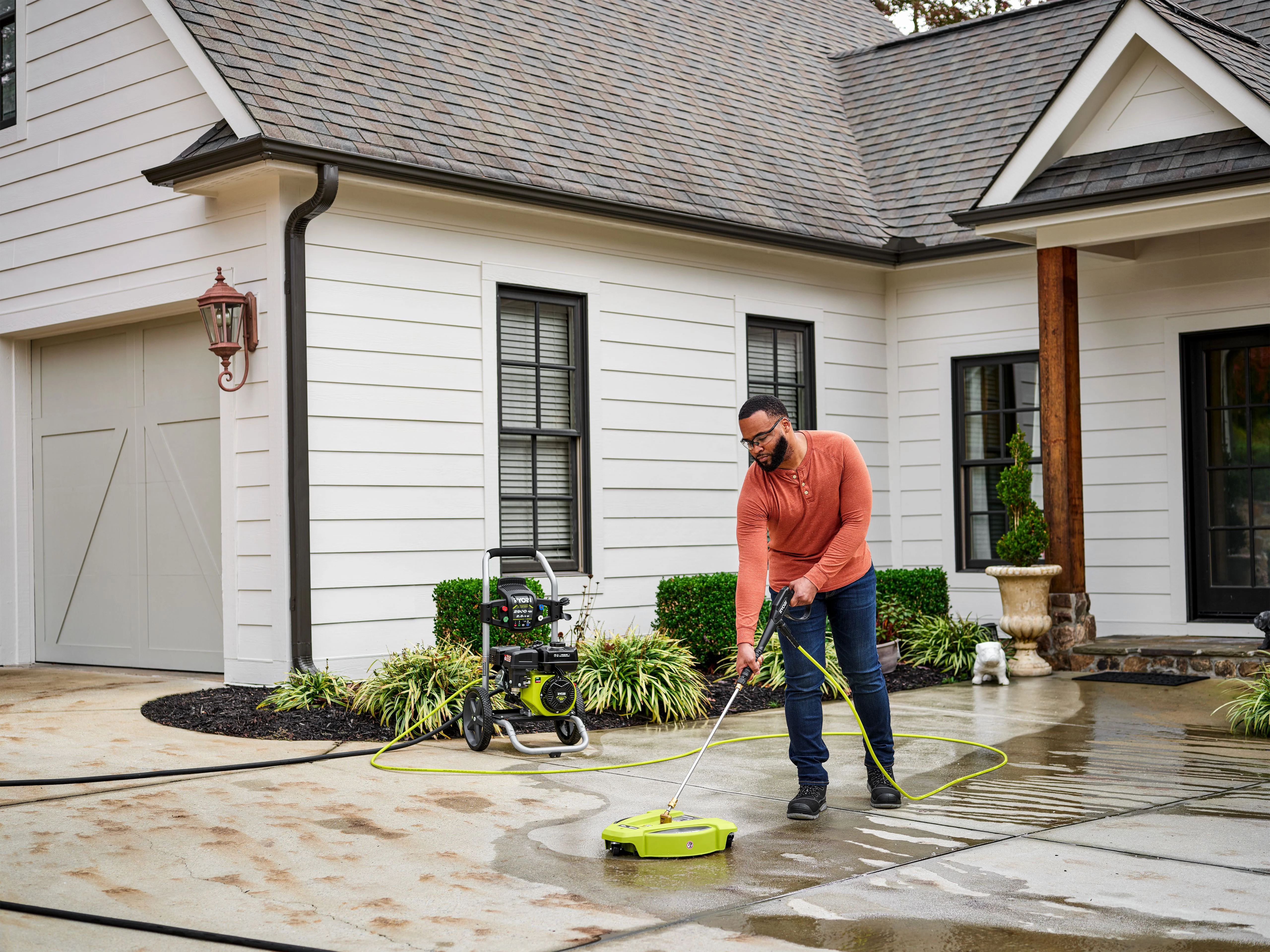 RYOBI 15 in. 3400 PSI Gas Pressure Washer Surface Cleaner with Caster Wheels RY31SC15
