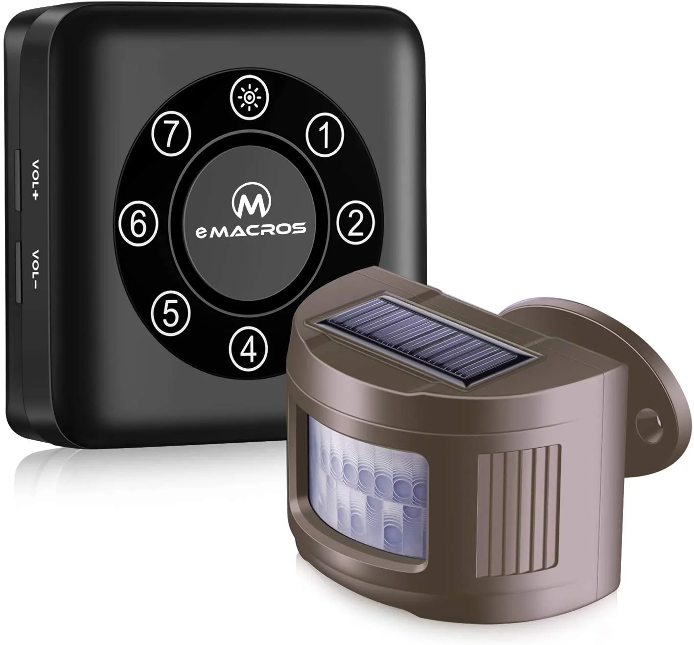 eMACROS Upgraded 7-Channel Pairable 1/2 Mile Long Range Solar Wireless Driveway Alarm