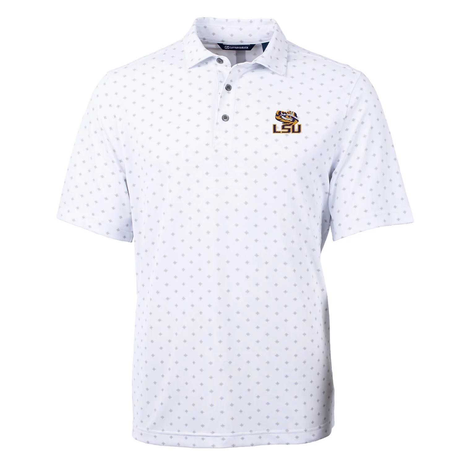 Men's Cutter & Buck White LSU Tigers Virtue Eco Pique Tile Print Polo