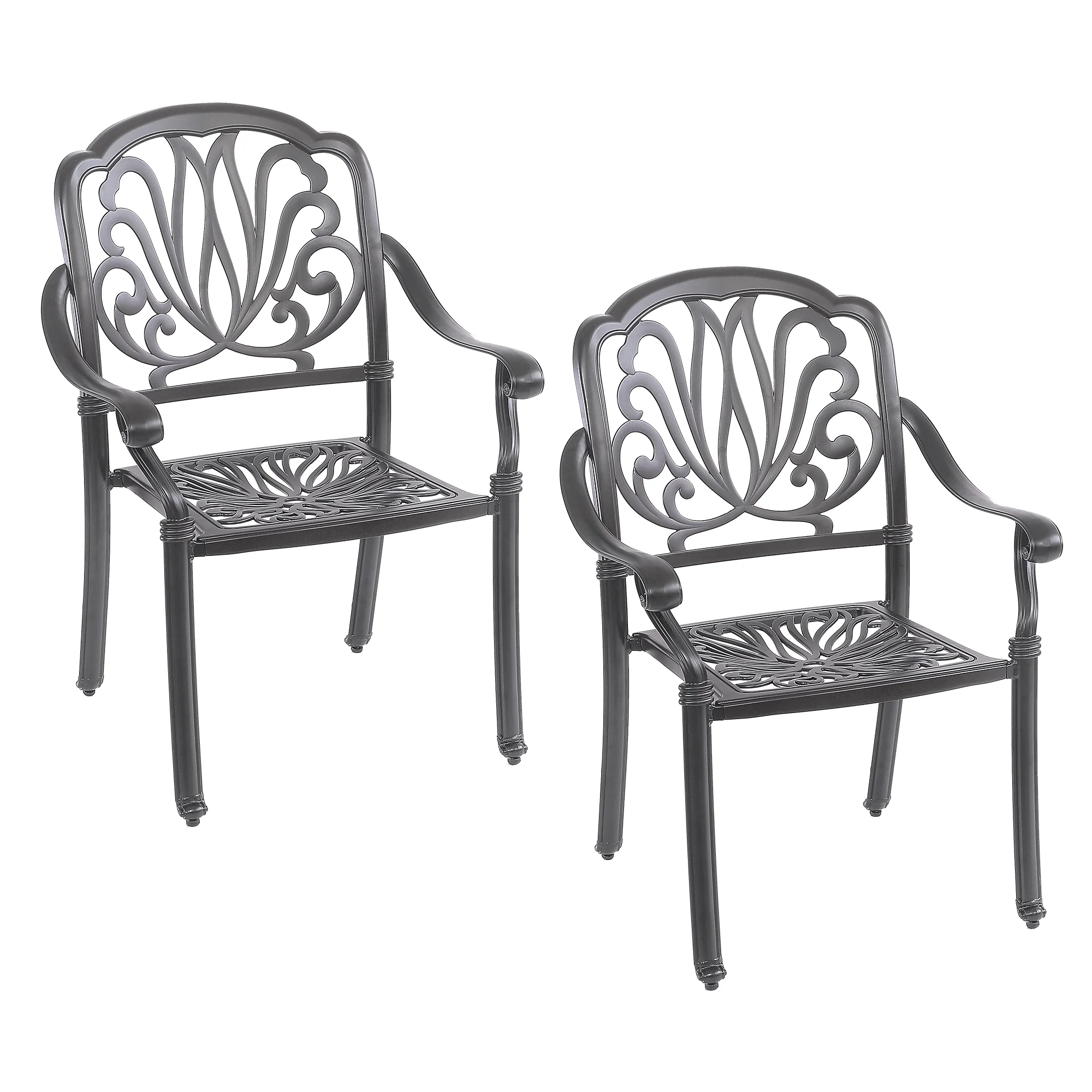 Blusea Dining Chair with All-weather Cast Aluminum Patio Furniture, Set of 2 Chairs for Patio Garden Deck, Black