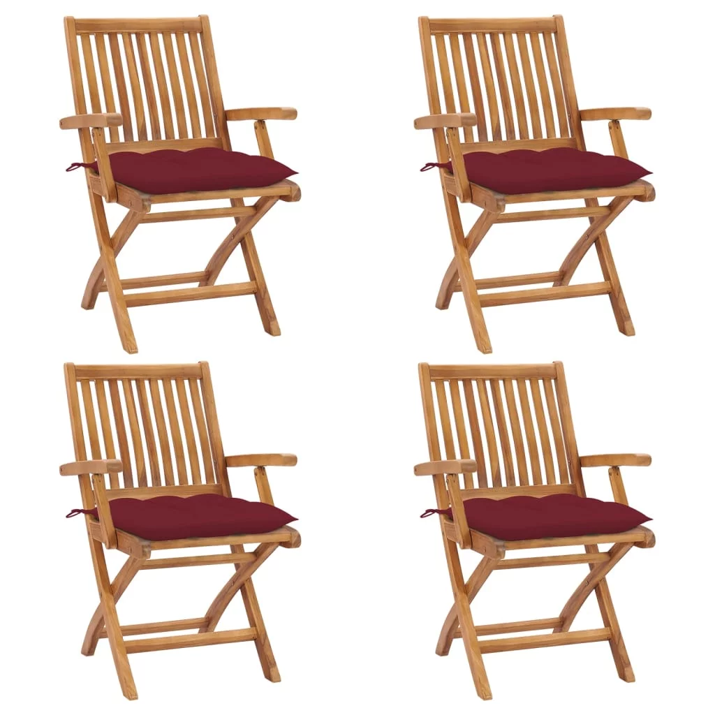 Dcenta Folding Patio Chairs with Cushions 4 pcs Solid Teak Wood