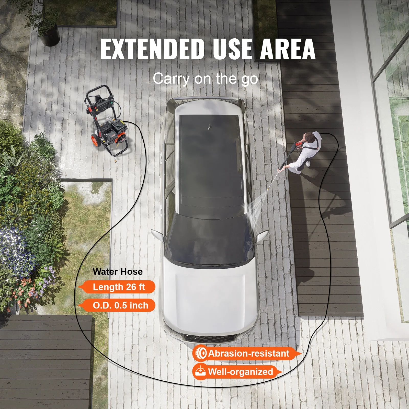 SKYSHALO 3400 PSI 2.6 GPM Gas Pressure Washer w/26 ft High Pressure Hose 5 Nozzles Gas Powered Washer