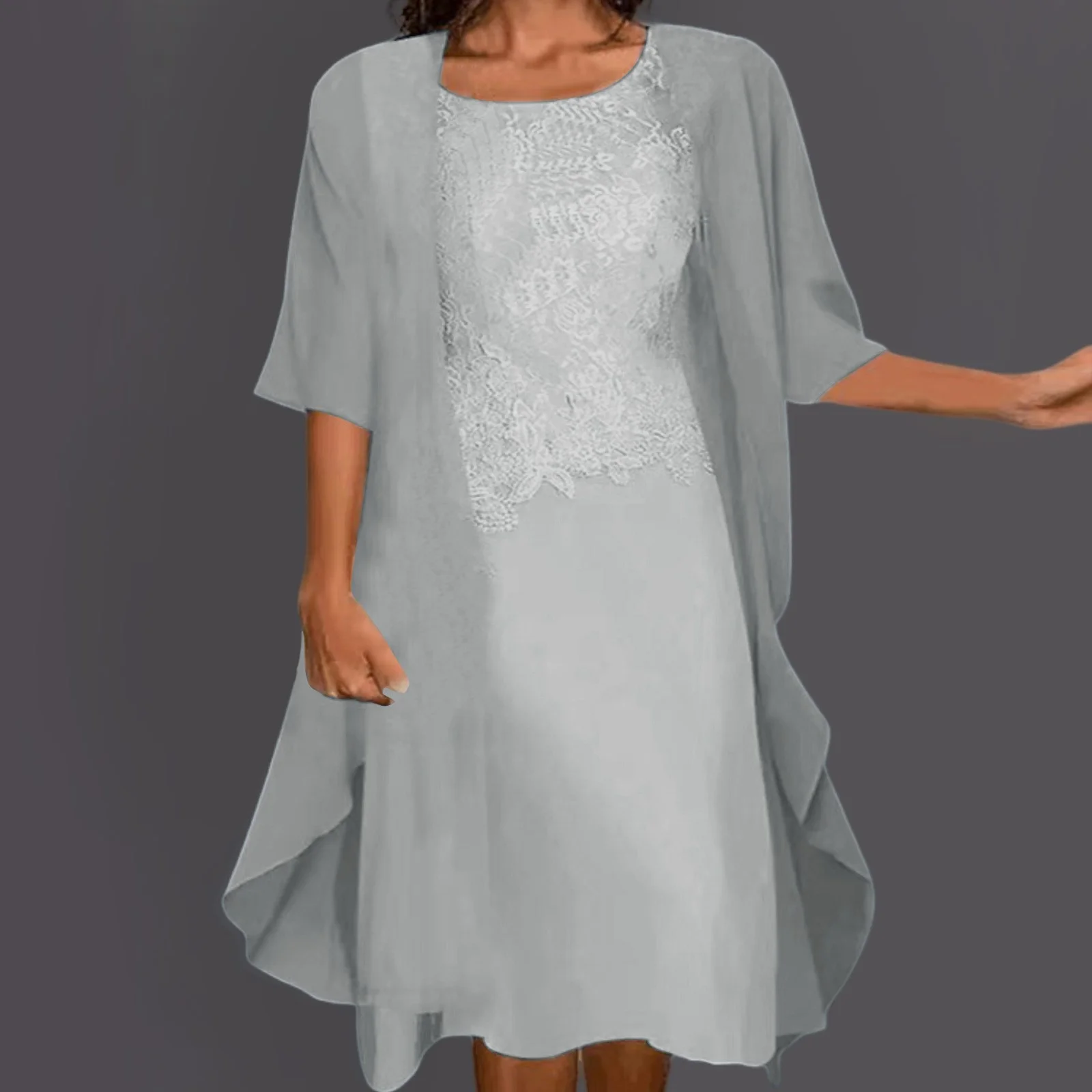 Summer Jean Skirt Women Fashion And Elegant Casual Lace Chiffon Solid Two Piece Dress Set Skirts For Women Midi Length