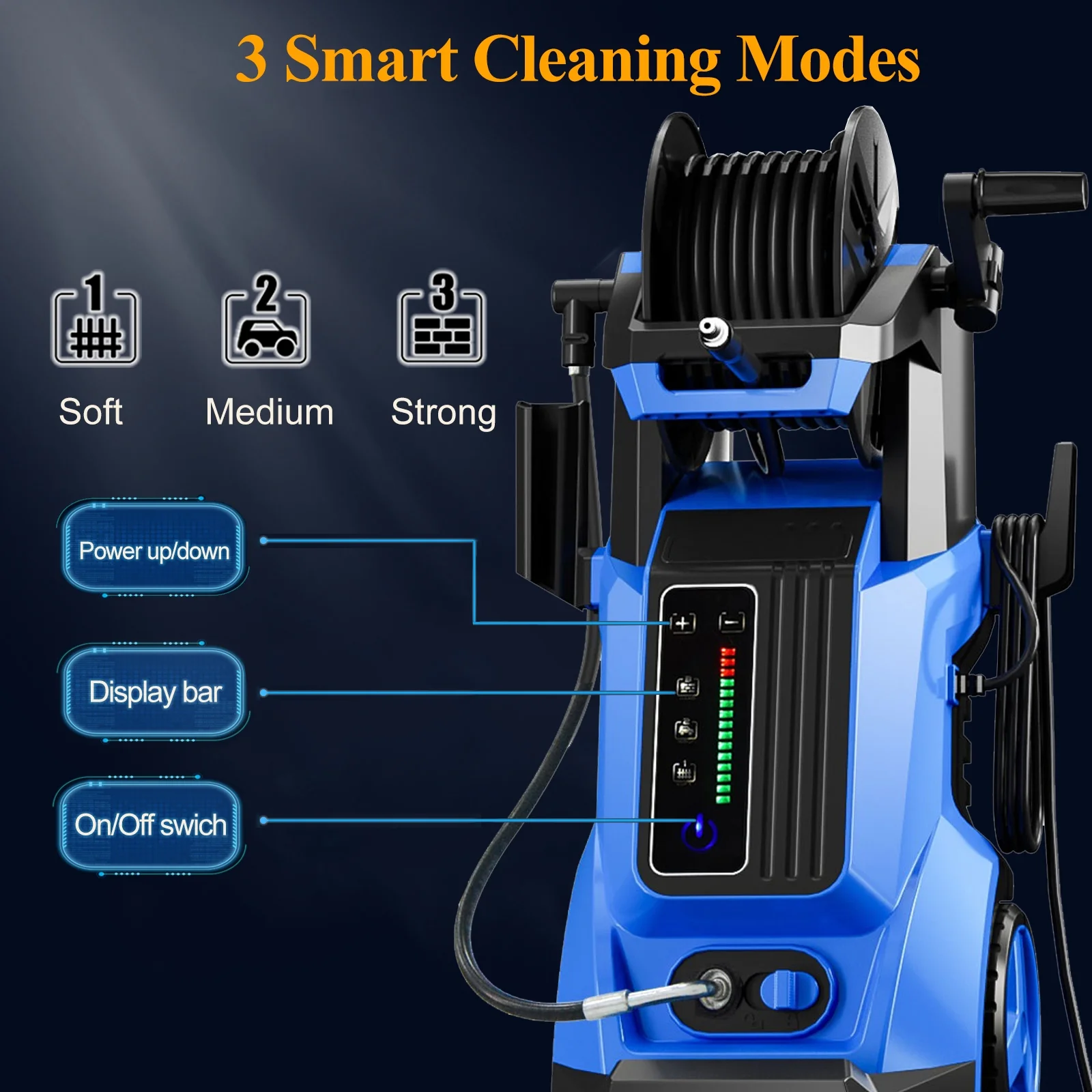 Vebreda 1800W 3500PSI Electric Pressure Washer Cleaner with Hose Reel, Blue