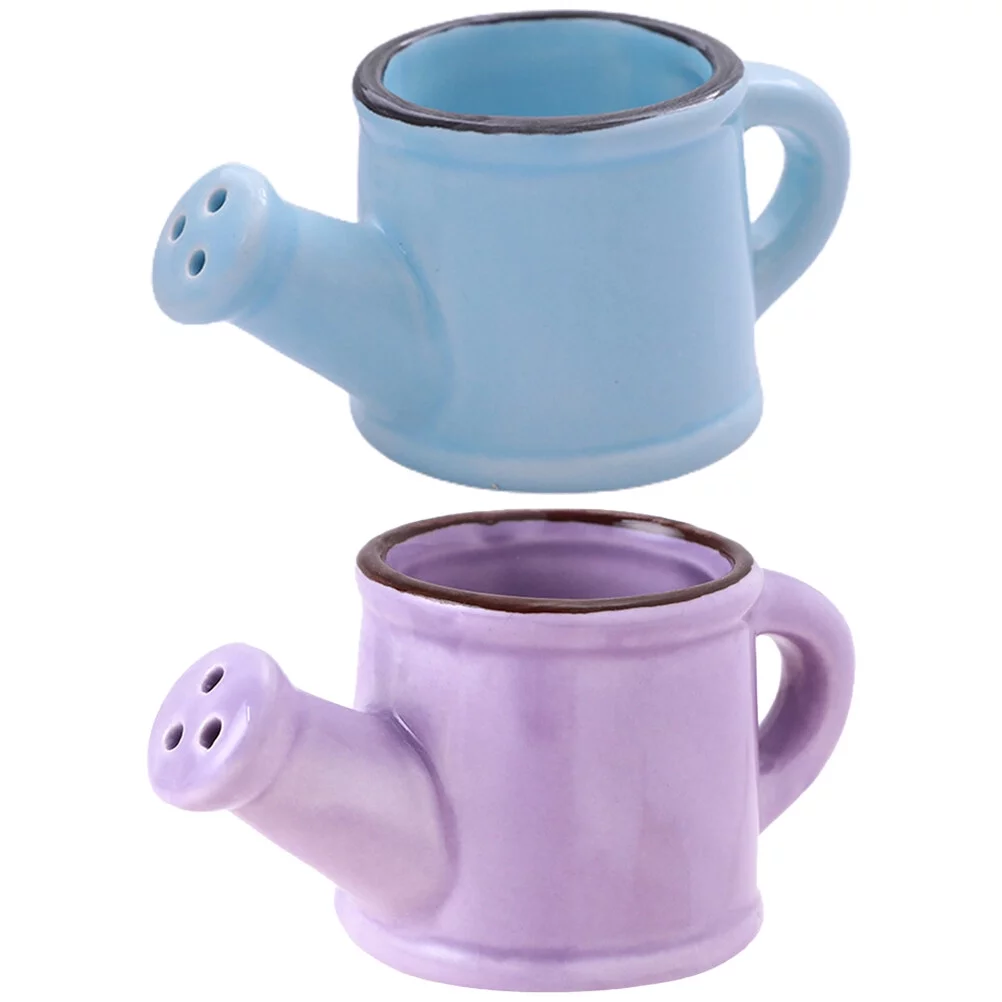 Gongxipen 2pcs Ceramics Flower Watering Pots Garden Watering Pot for Home (Purple, Blue)