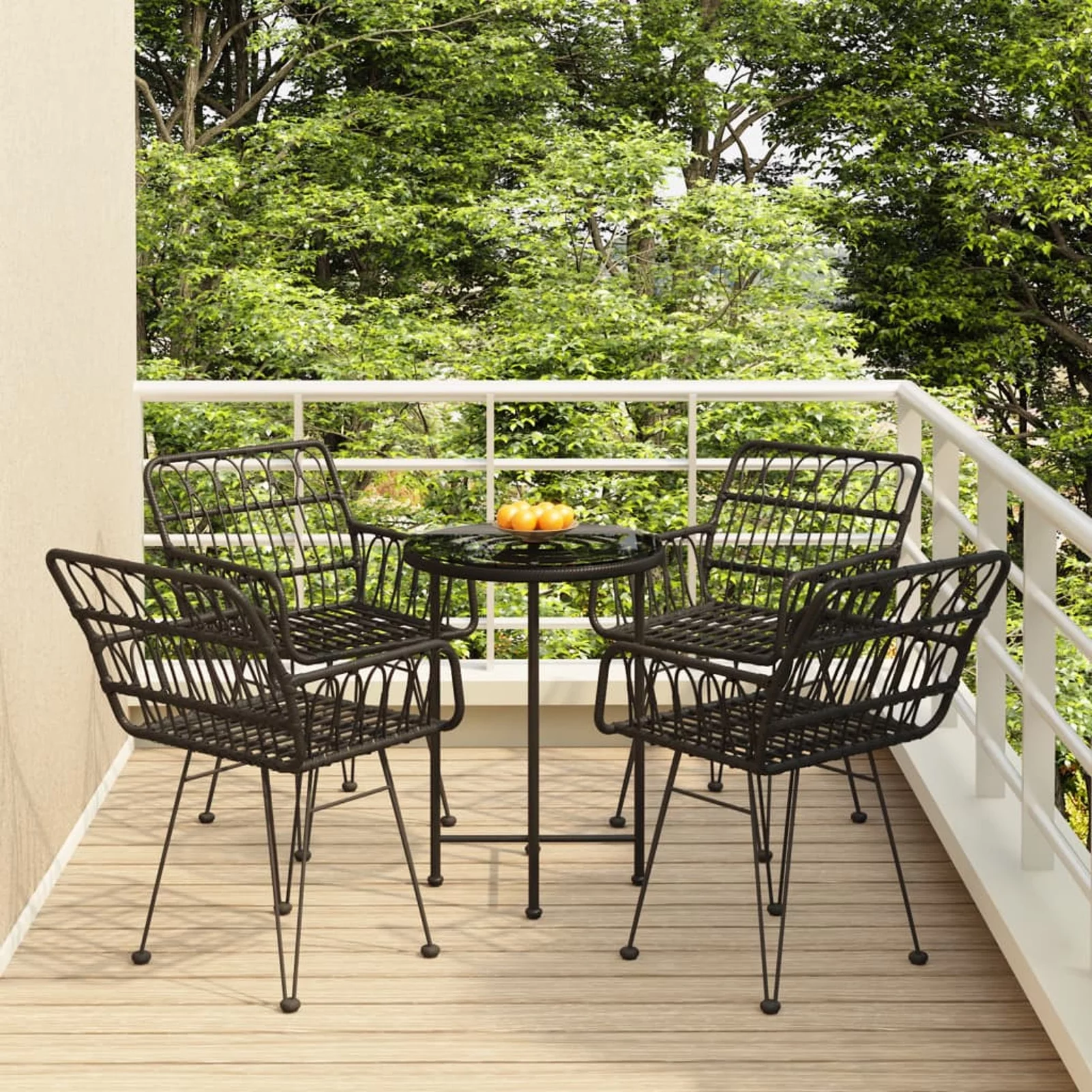 moobody 5 Piece Patio Dining Set Black Poly Rattan