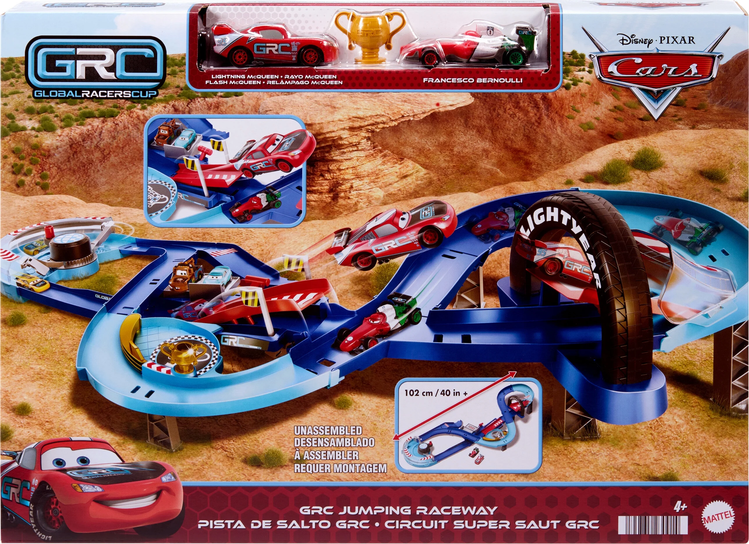 Disney and Pixar Cars GRC Jumping Raceway Playset with 2 Toy Vehicles, Includes Lightning McQueen