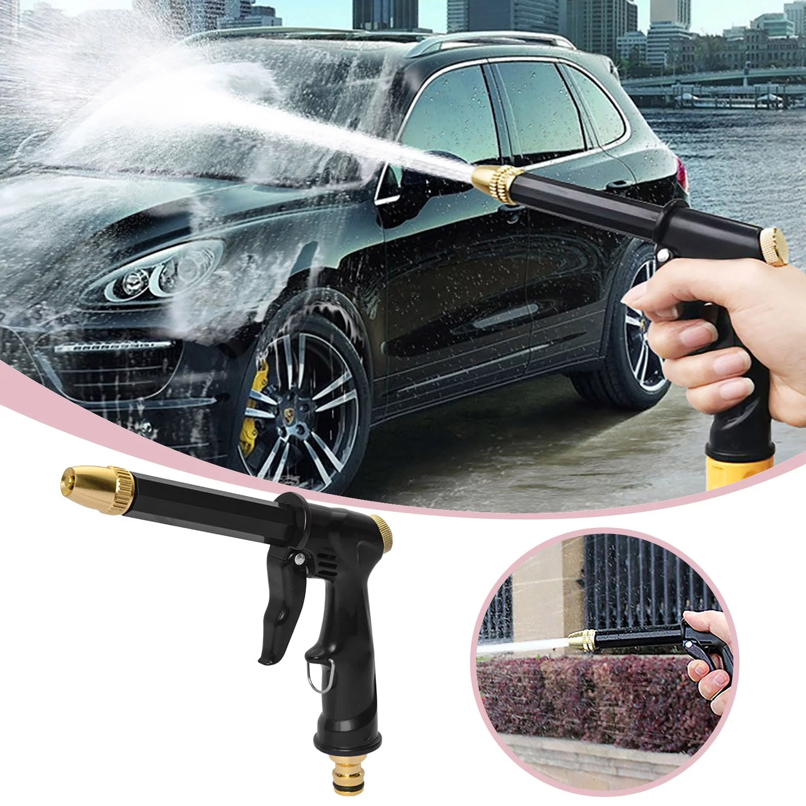 iju7gthy 4th of july indoor Portable Household Multi Function High Pressure Water Spray All Metal Extension Rod Garden Hose Accessories Foam Basin Car Wash Sprinkler Cleaning Tool