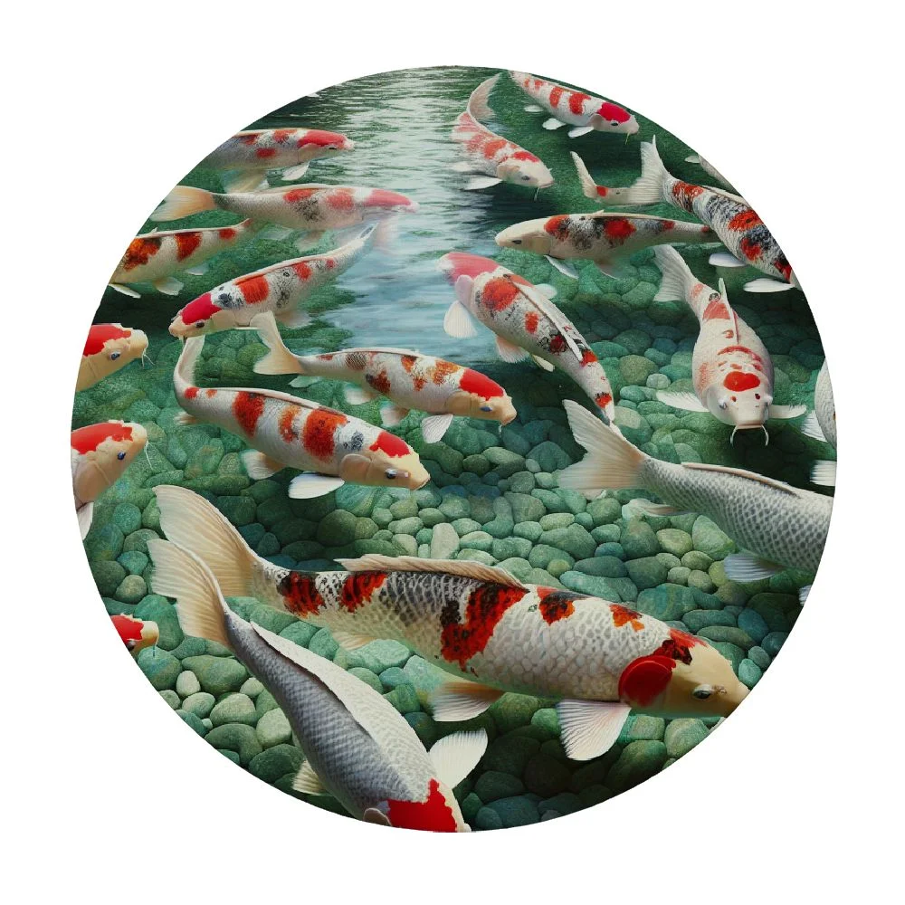 cbxzyzzc  Round Tablecloth, Koi Fish Tablecloth for Side Table, Calming Pond Aqua Animals, for Indoor Outdoor