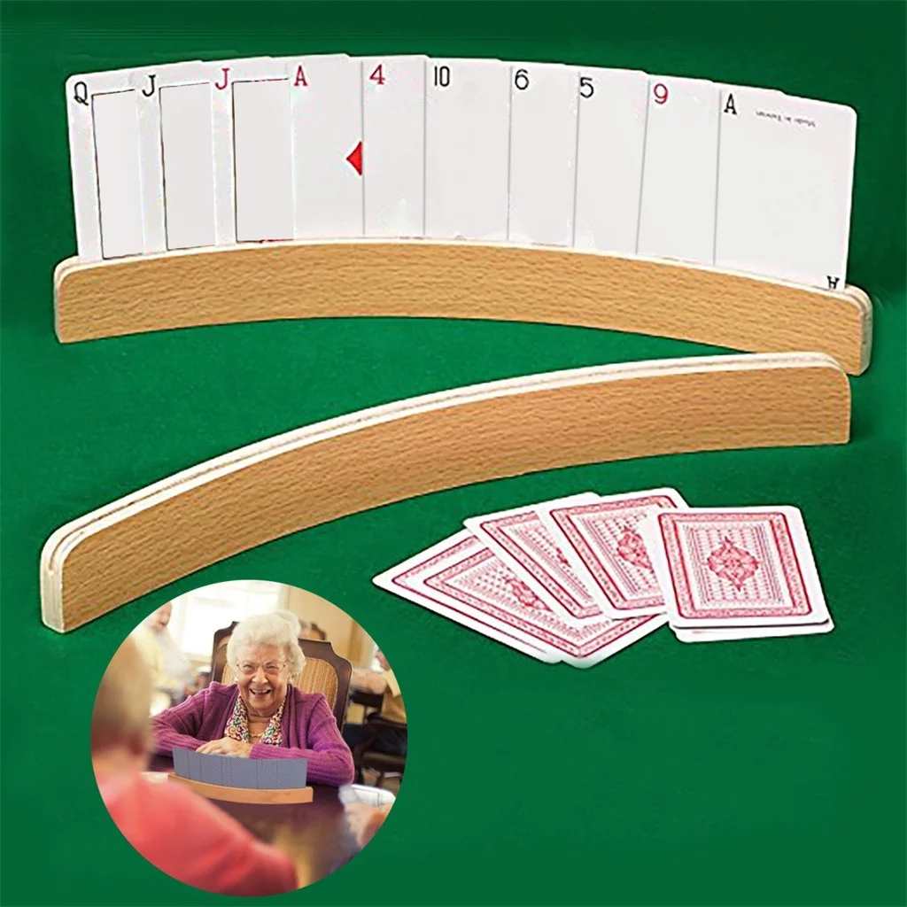 LLQkigsxse Yard Candy Canes Lights Curved Wooden Playing Card Holder 14 Inch Wooden Playing Card Holders, Set of 2 Gift Set