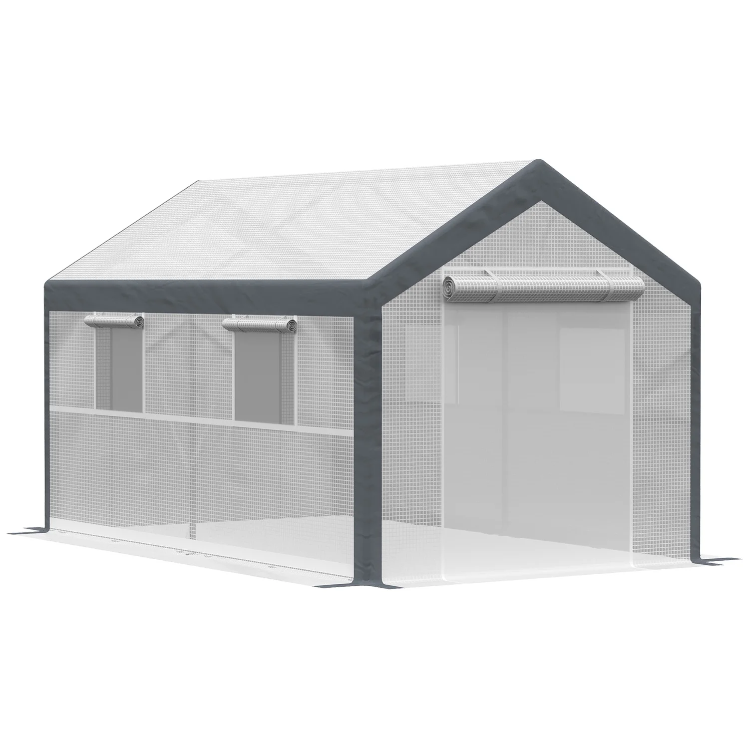 TJCGDTY 12‘ x 7‘ x 7‘ Walk-In Greenhouse  Outdoor Garden Warm Hot House with 4 Roll-up Windows  2 Zippered Doors and Weather Cover