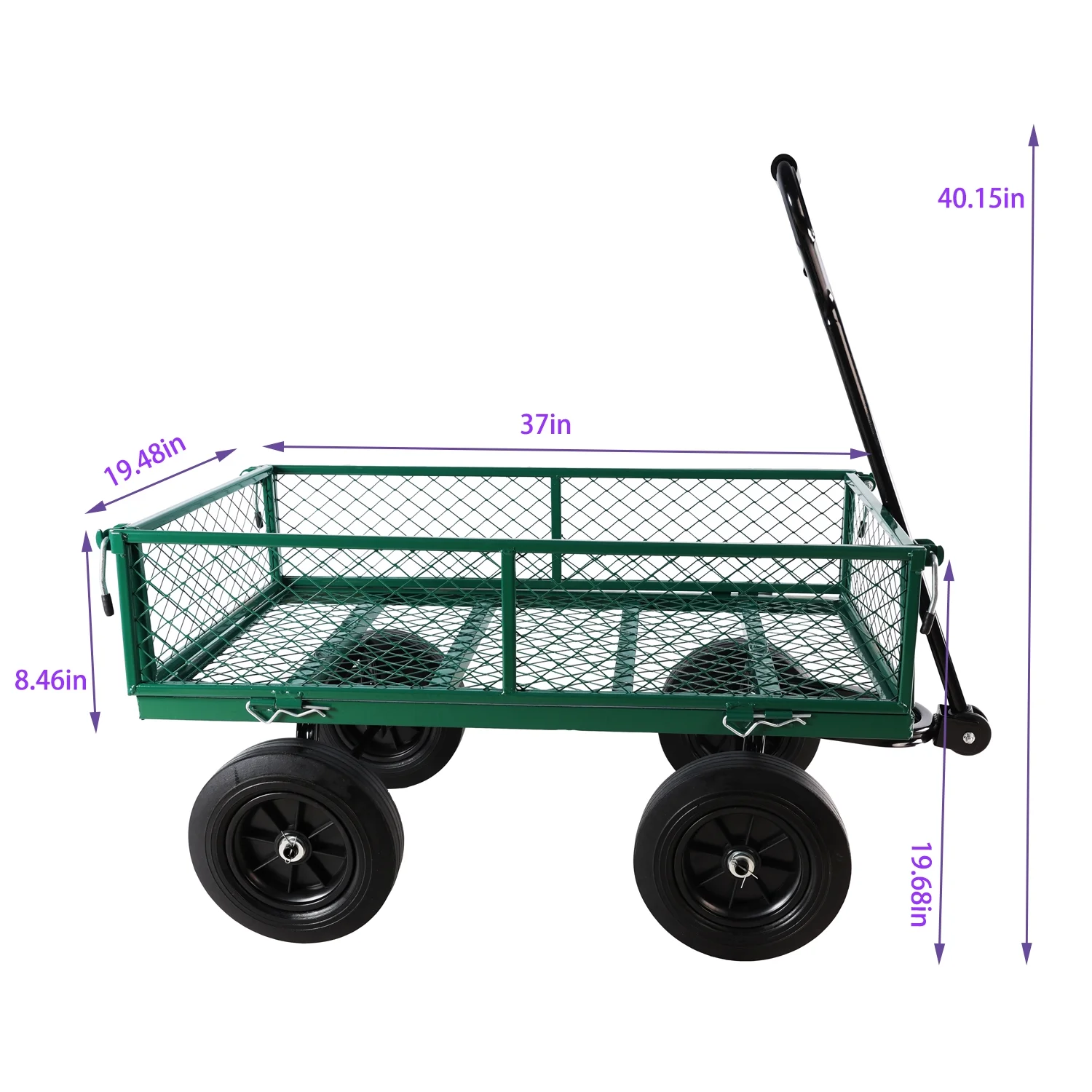 Solid wheels Tools cart Wagon Cart Garden cart trucks make it easier to transport firewood (Black solid wheels wagon cart)