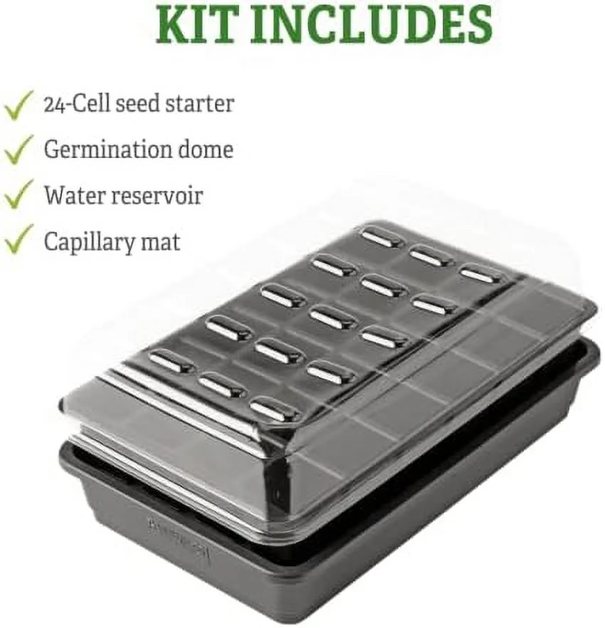 Growease Self Watering Seed Starting Kit, 24- Cell Seed, Holds 3 Qts Of Seed Starting Mix - Capillary Mat, Cover And Water Reservoir Included, 100% Recycled Plastic