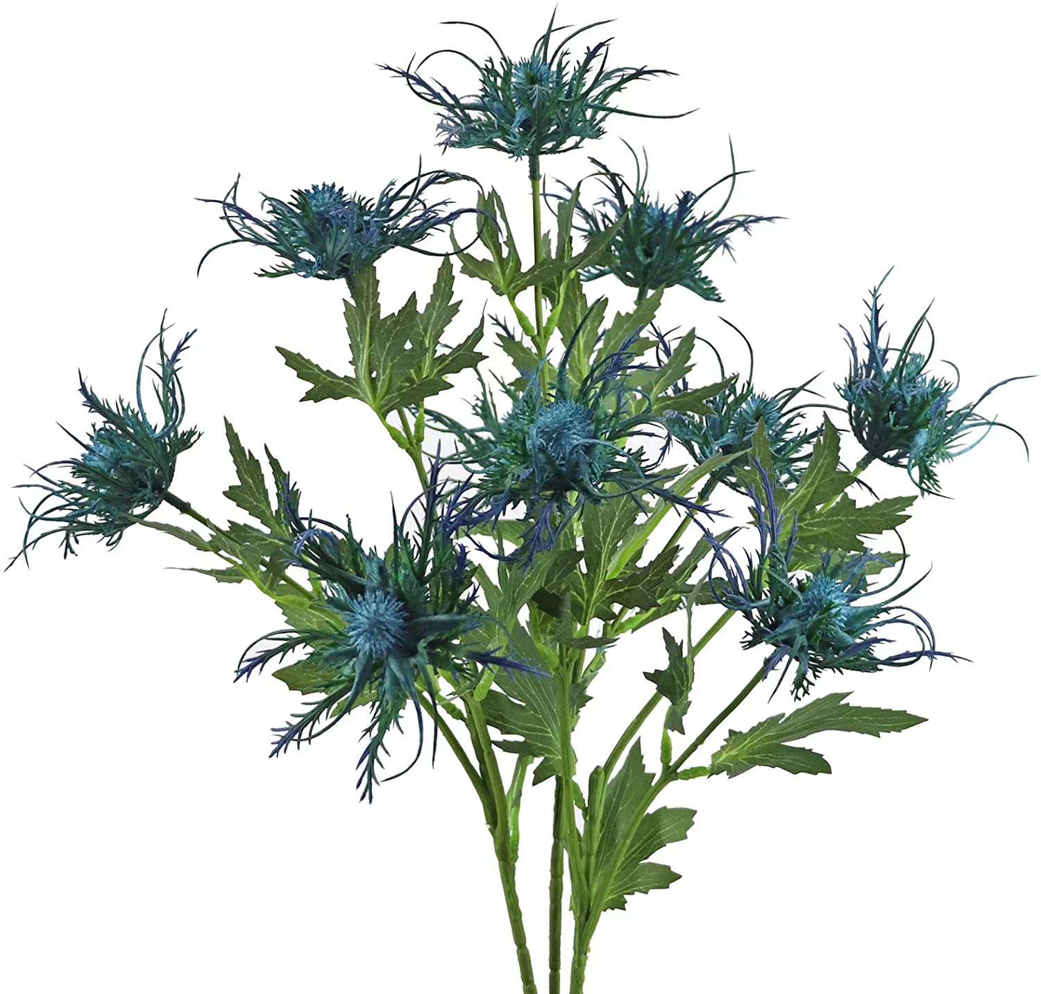 3 PCS Artificial Thistle Flowers Blue Faux Thistles Flowers Bunch Faux Plant Wedding Bouquet Centerpiece Home Kitchen Office Garden Decor
