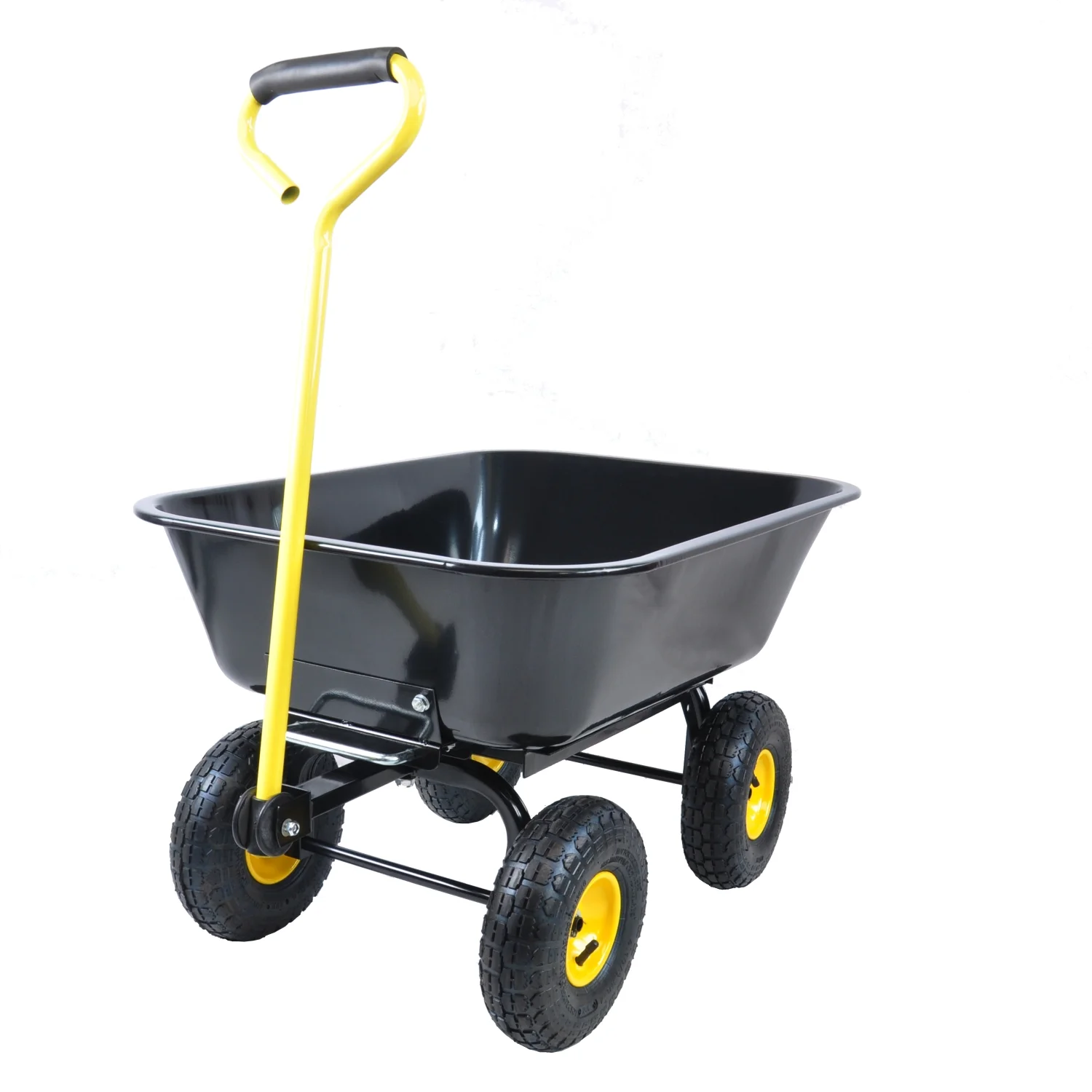 Black 10-Inch Folding Poly Garden Dump Truck with Strong Steel Frame and Pneumatic Tires