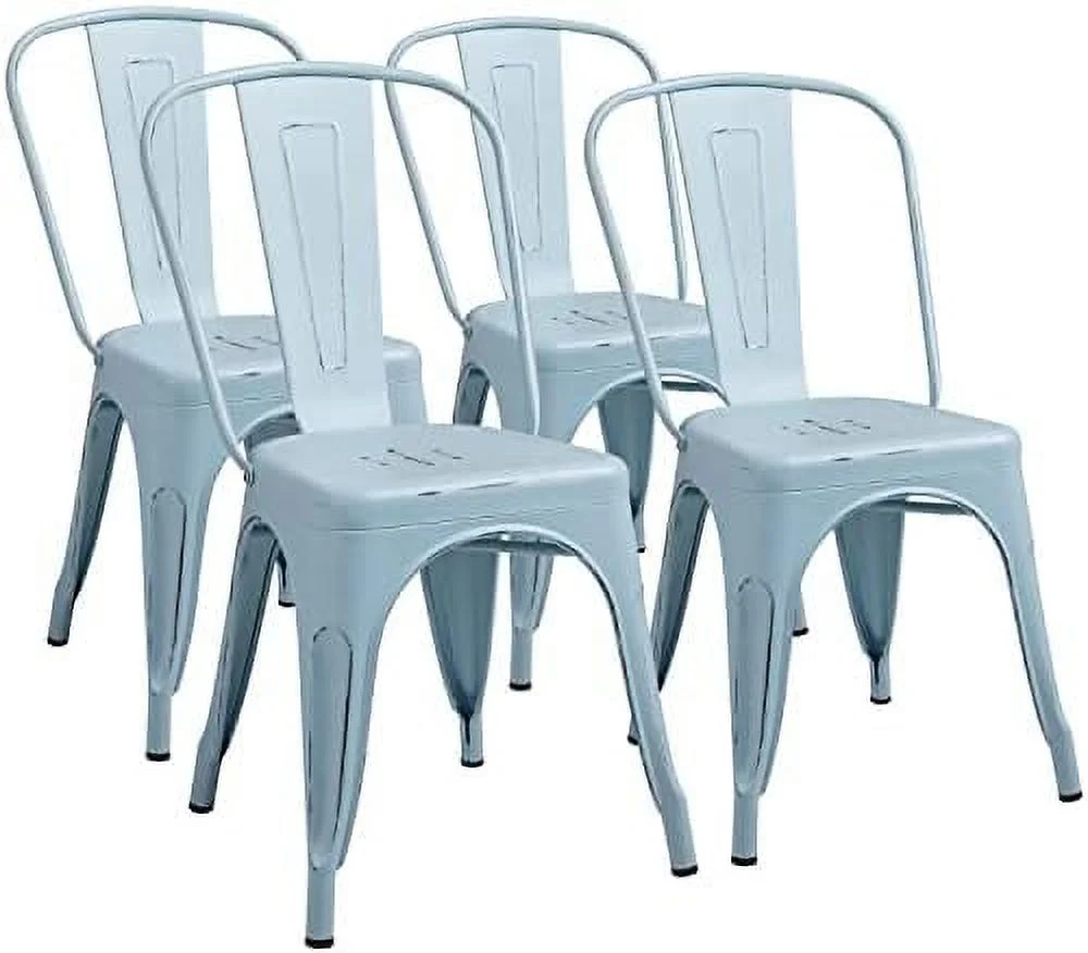 ZWNLKQG Metal Dining Chair Indoor Outdoor Use Stackable Chic Side Classic Trattoria Metal Chairs Set of 4 for Kitchen  Dining Room  Bistro and Cafe (Distressed )