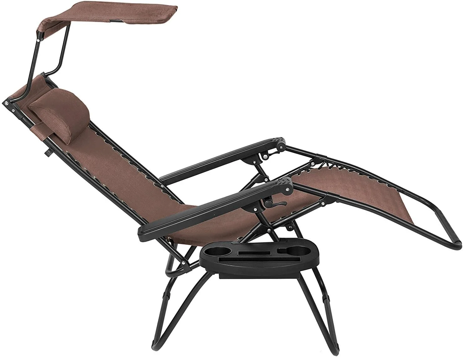 Decor Extra Large Oversized XL 3-In-1 Chair Patio Adjustable Recliner With Canopy Sunshade And Cupholder (Brown)