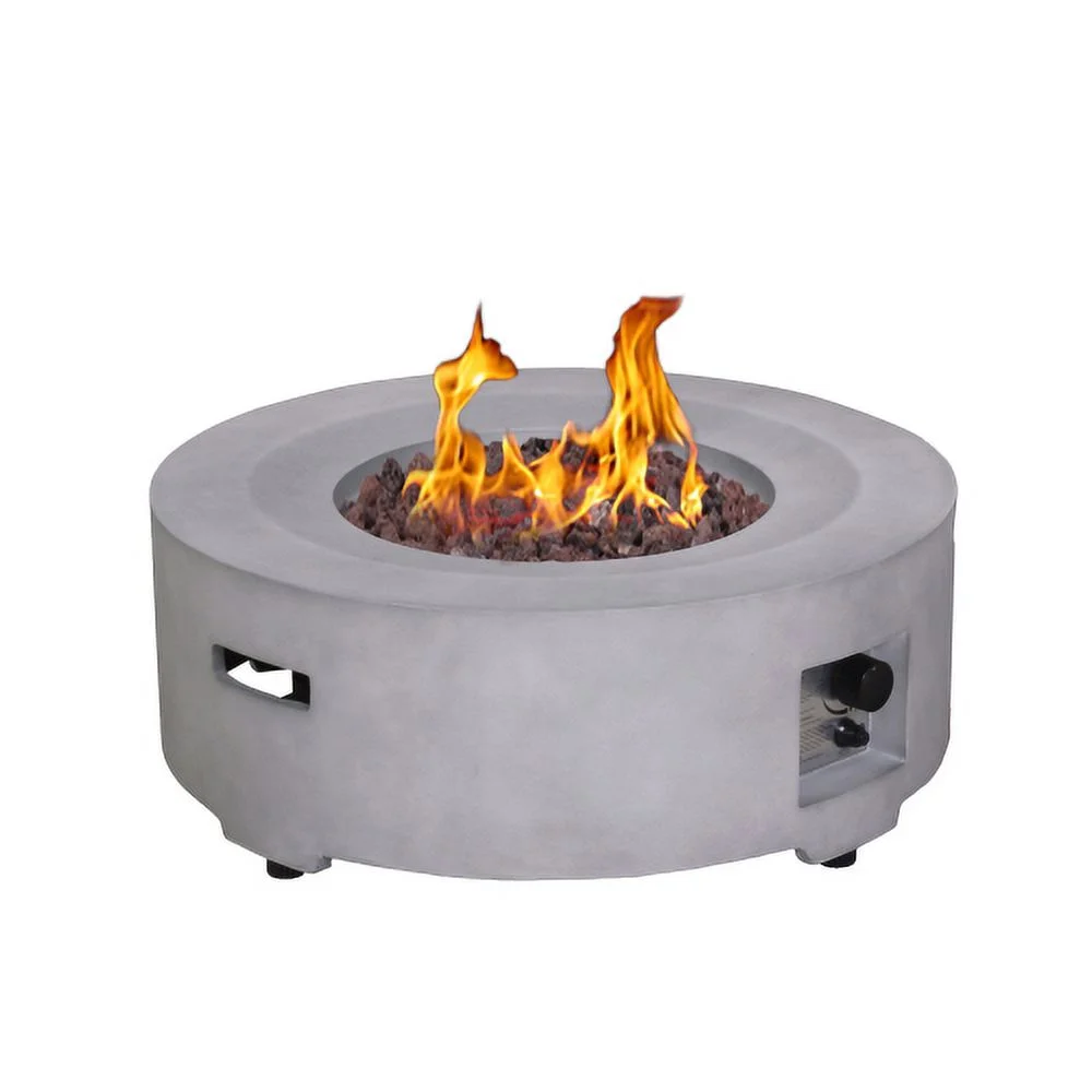 Buumin Diameter 30 Inch x 11 Inch Round Faux Concrete Texture Propane Gray Fire Pit With PVC Weather Cover