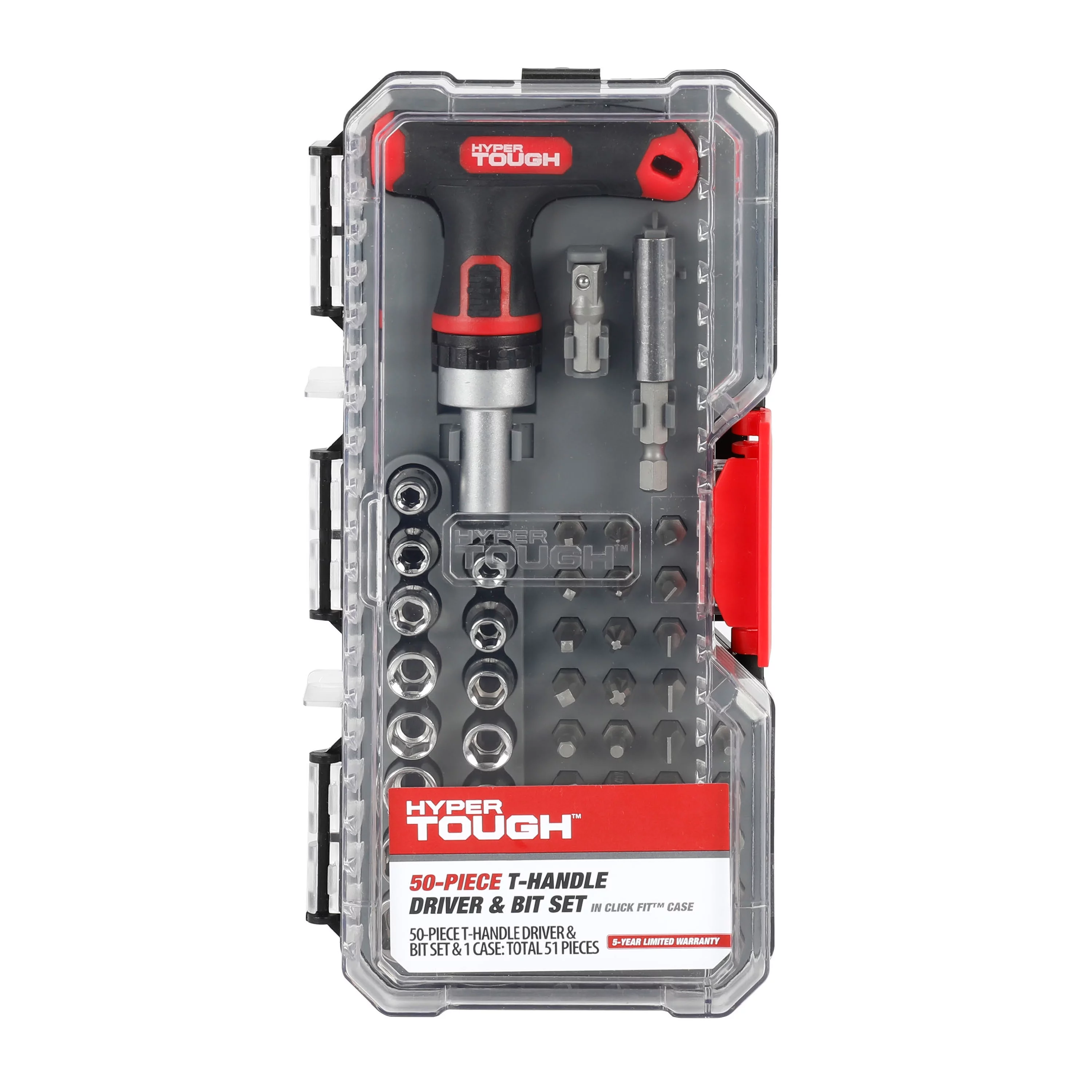 Hyper Tough 50-Piece T-Handle Driver and Drill Bit Set in Click Fit™ Case, 42036CF