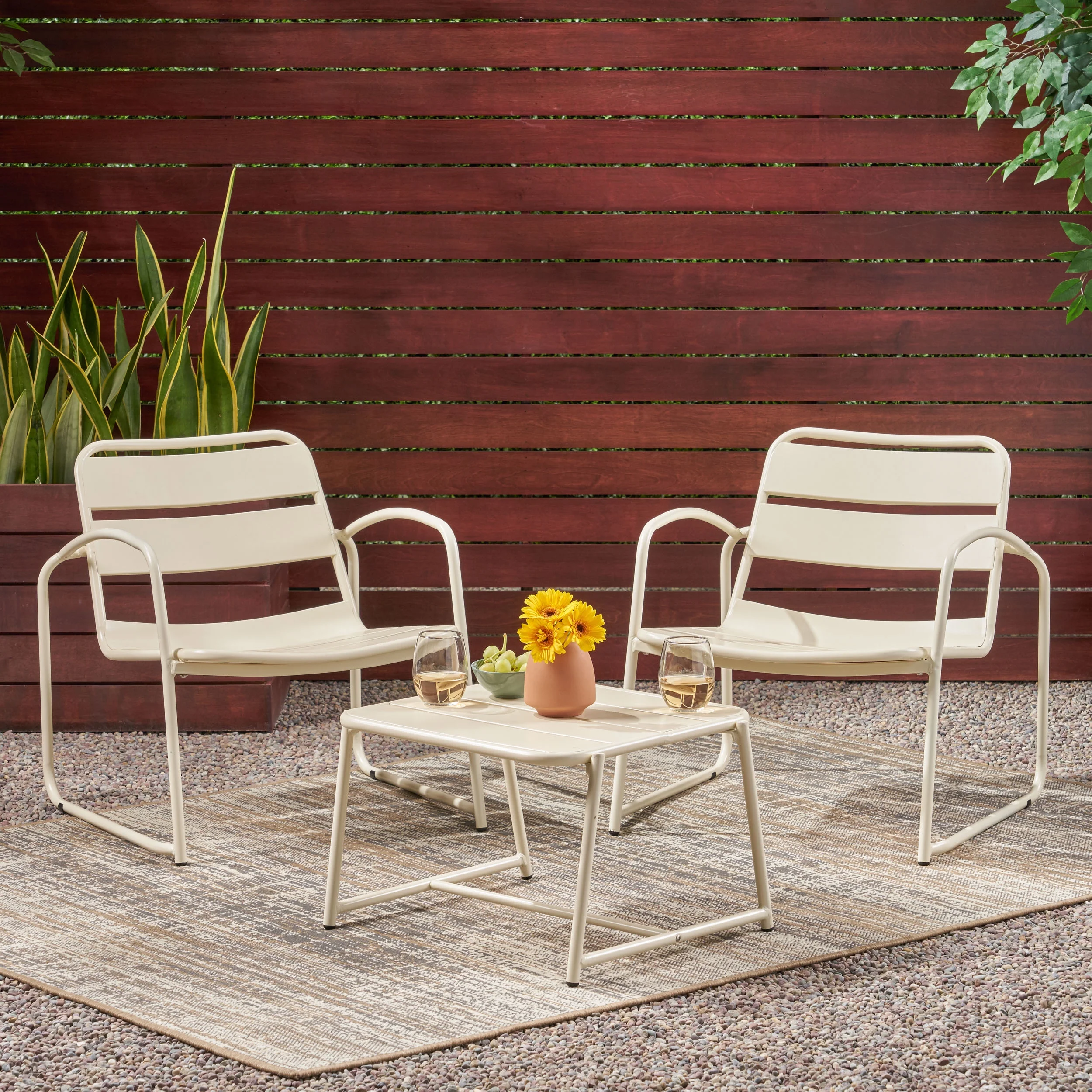 Crowningshield Outdoor Modern 2 Seater Chat Set, Matte White