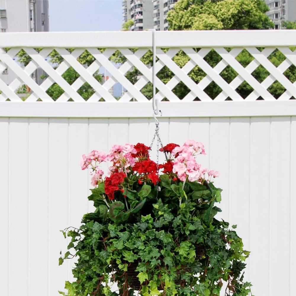 8 Pack Vinyl Fence Hooks, 3 x 8 inch Pergola Hooks Powder Coated Steel Patio Fence Hangers for Hanging Plants, Planters, Bird Feeders, Lights