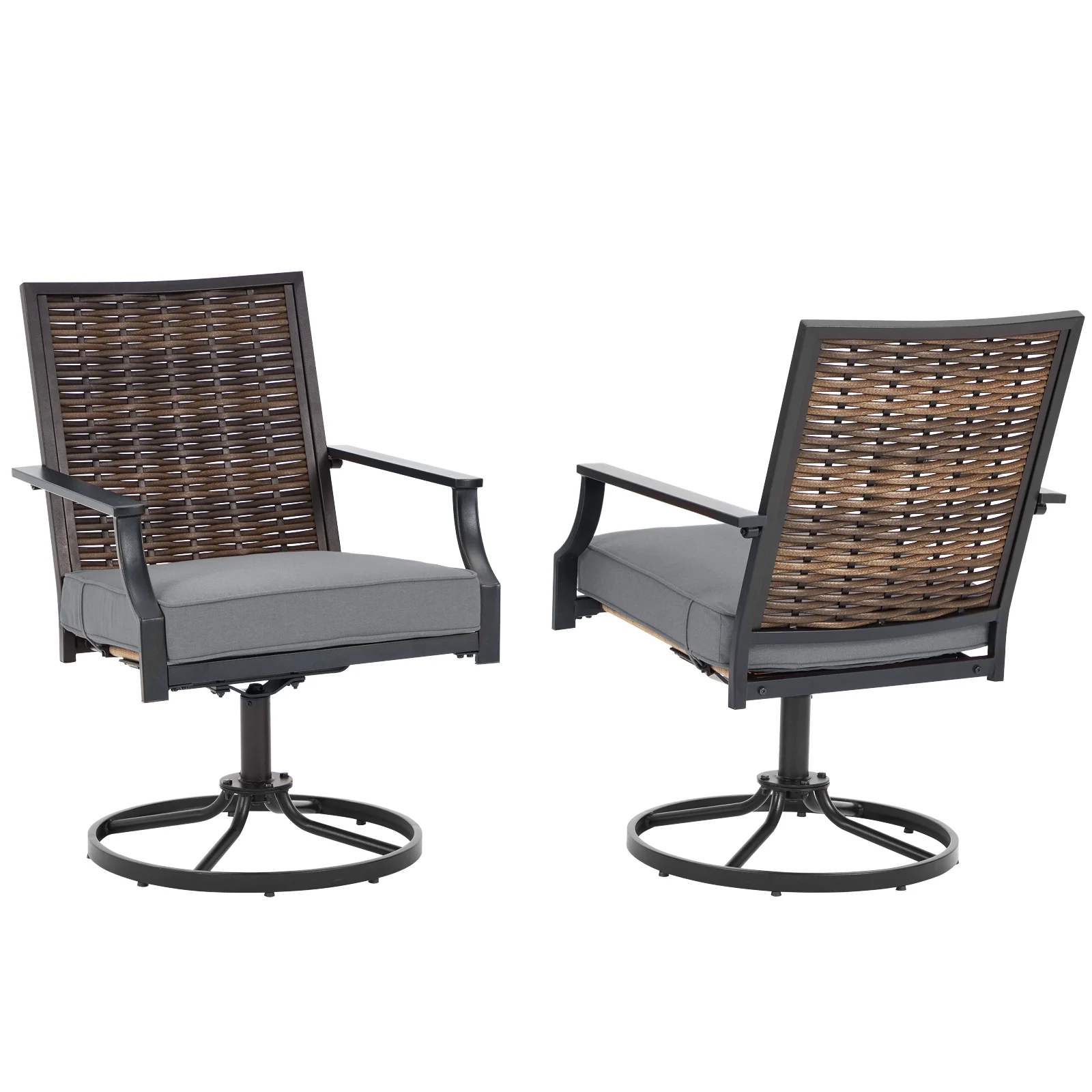 Erinnyees Patio Swivel Chairs Set of 2, All-Weather Cast Aluminum Patio Wicker Swivel Dining Chairs for Backyard Deck, Gray