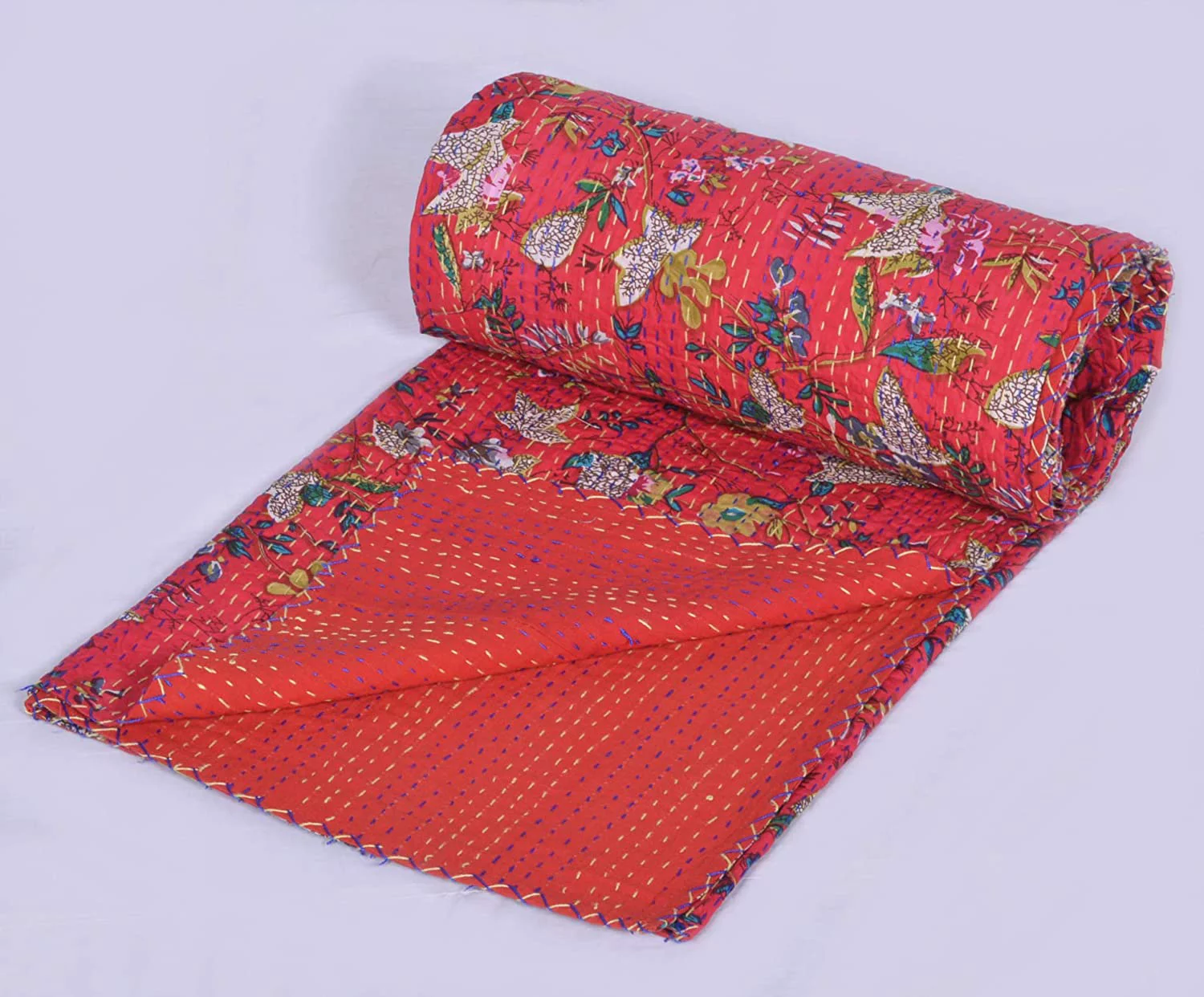Red Floral Print Kantha Quilt King Quilt Inidan Bedspread Kantha Blanket Indian Quilt Cotton Quilt Twin Kantha Bed Cover Queen Quilt