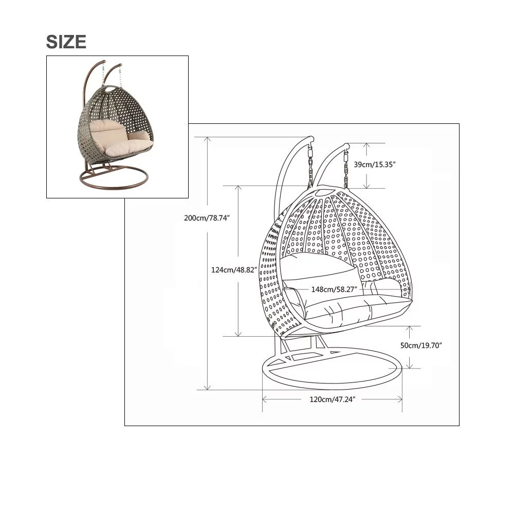 Island Gale Luxury Comfort 2 Person Outdoor, Patio, Hanging Wicker Swing Chair (X Large, Charcoal Wicker w Charcoal Cushion) Frame Color: Bronze or Black Pending Availability.