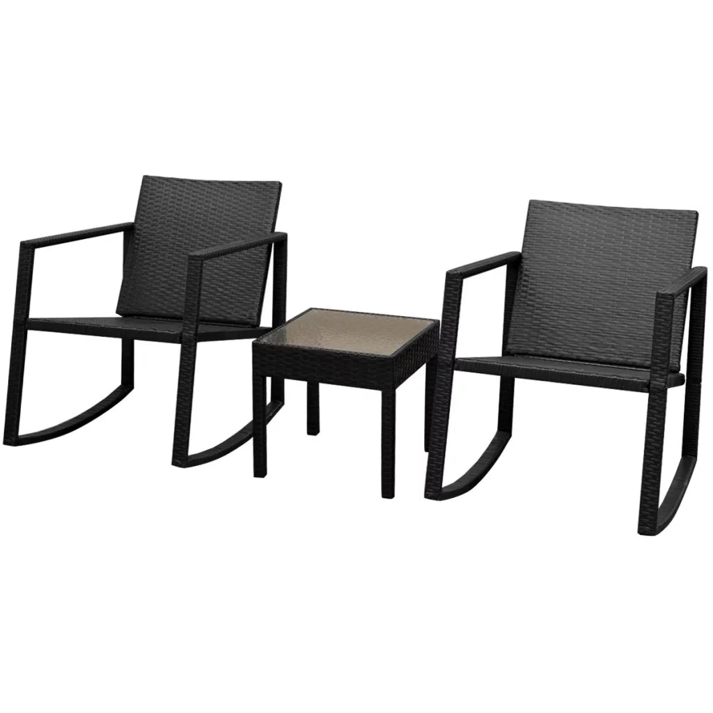 Tomshoo 3 Piece Bistro Set Poly Rattan Black