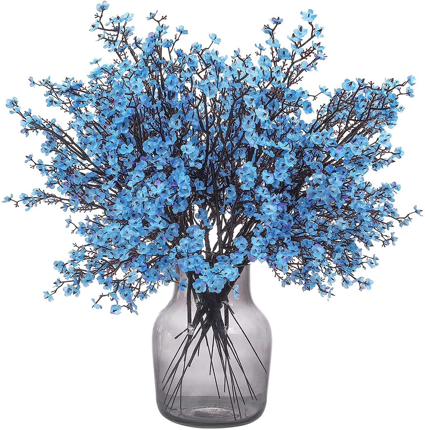 Babibeauty 6 Pcs Babys Breath Artificial Flowers Bulk Faux Silk Flower Gypsophila Bouquet Winter Real Touch Fake Floral for Office Wedding Restaurant Centerpieces Christmas Party Decor (Blue)