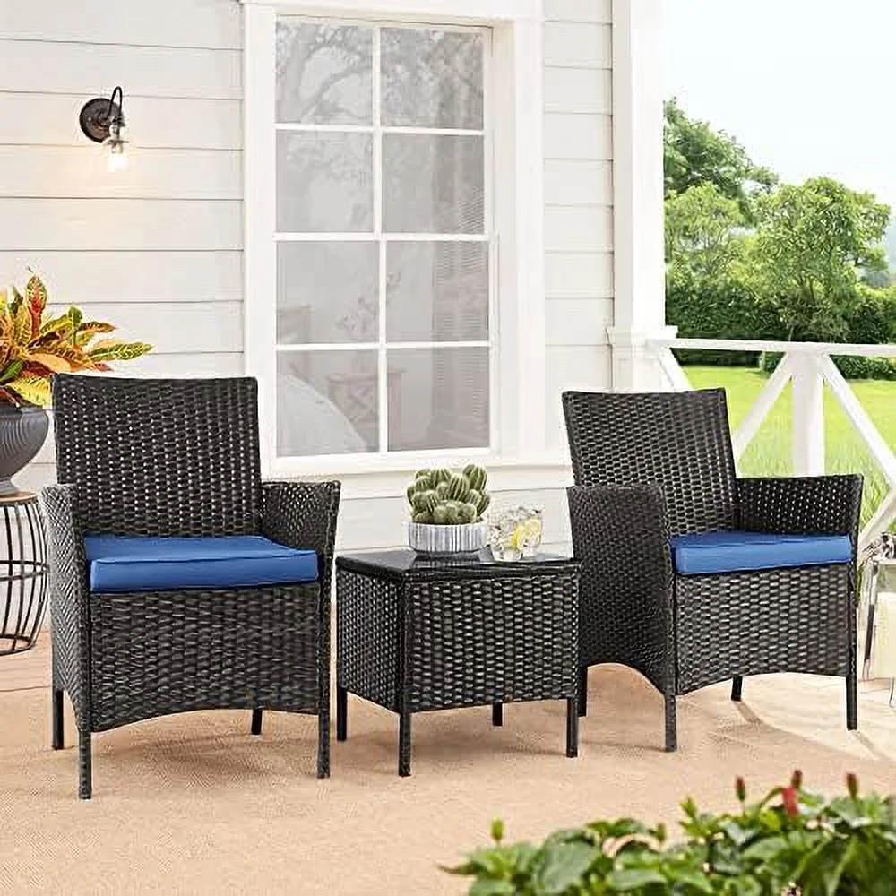 MQLIFEBOOM Patio  Set 3 Piece  Wicker Patio  Sets  Front Porch  Outdoor PE Rattan   All-Weather Patio   Rattan Wicker  Set  Balcony