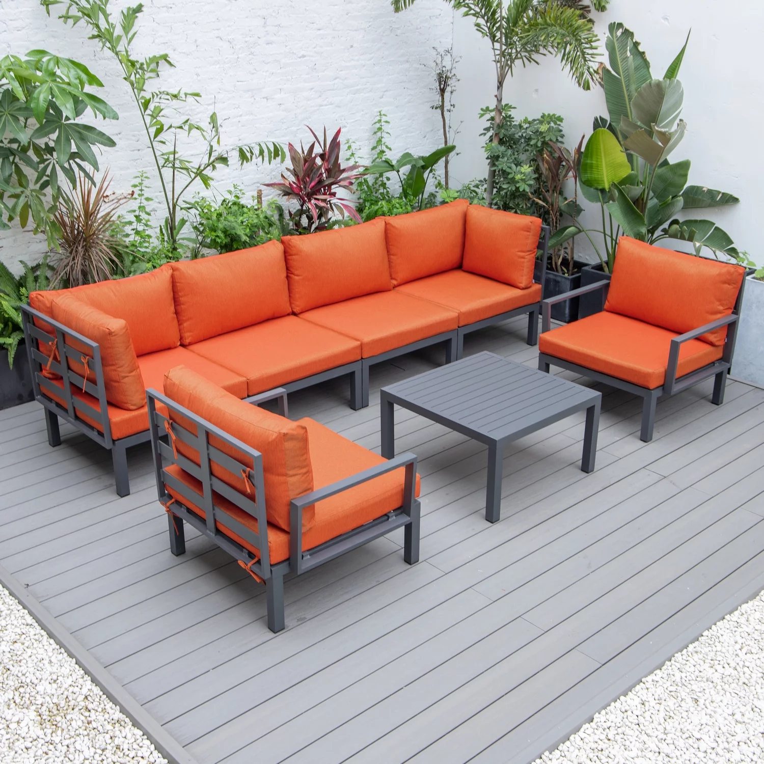 Maykoosh Modern Minimalism 7-Piece Aluminum Patio Conversation Set With Coffee Table And Cushions