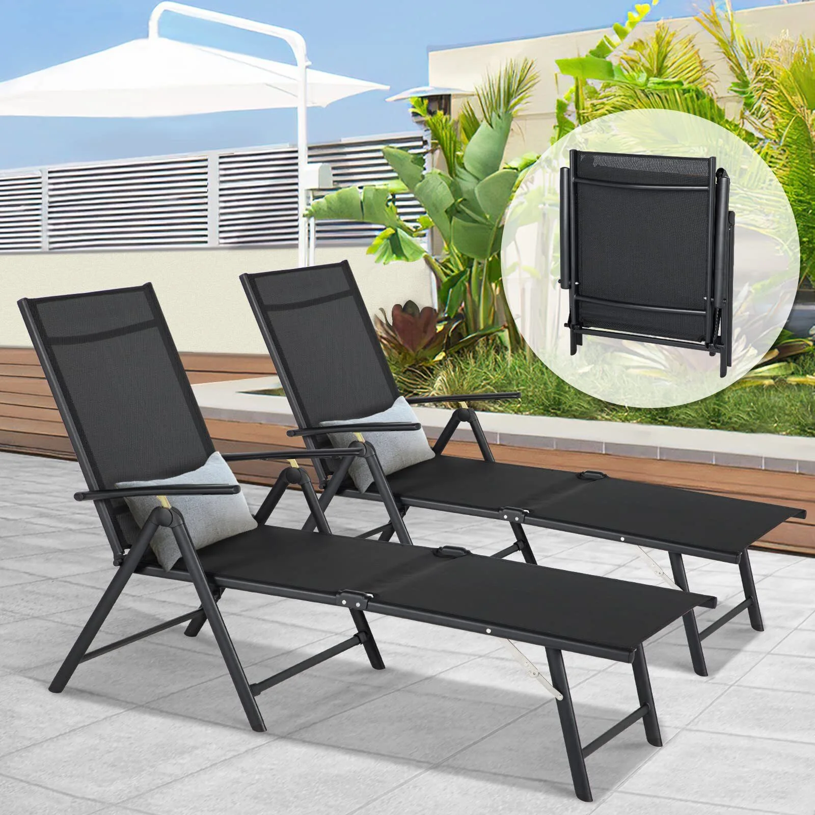 Outdoor Chaise Lounge Chair Patio Reclining Folding Beach Sun Lounger Pool Lawn