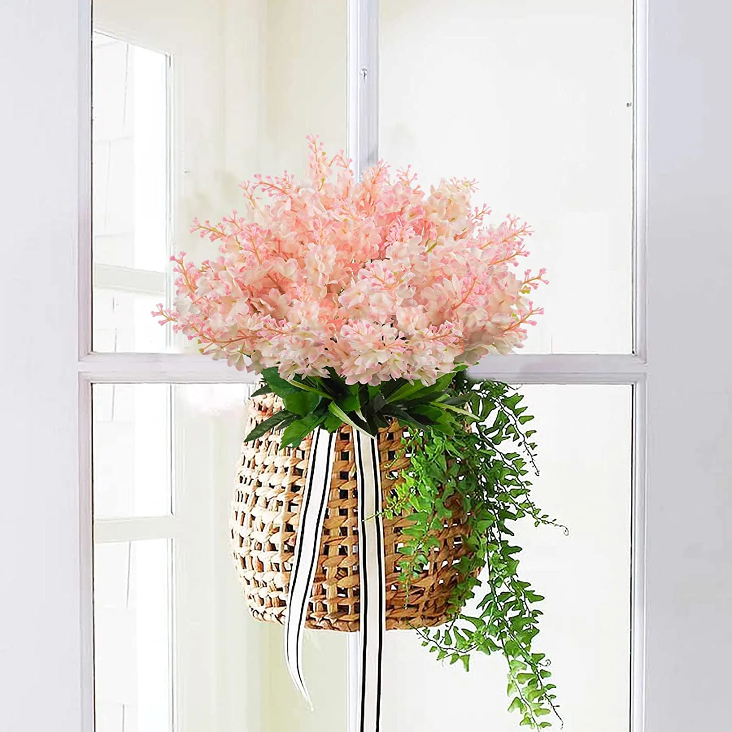 6PCS Artificial Fake Silk Wisteria Flowers, Faux Hyacinth Flowers for Home Garden Outdoor Cemetery Grave Fences Spring Summer Decor Floral Arrangements, Pink