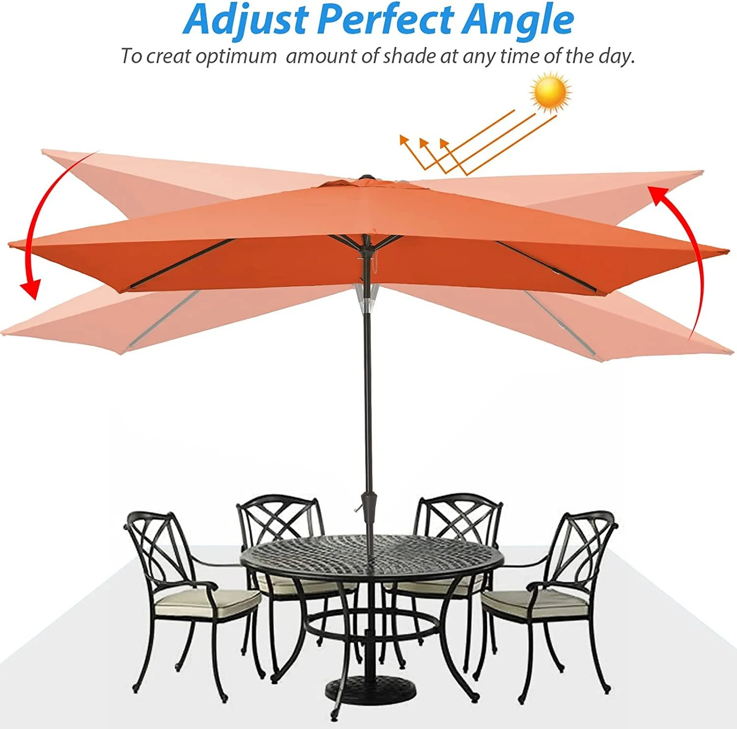 SQIOUH Rectangular Patio Umbrella 6.5 ft. x 10 ft. with Tilt  Crank and 6 Sturdy Ribs for Deck  Lawn  Pool in ORANGE