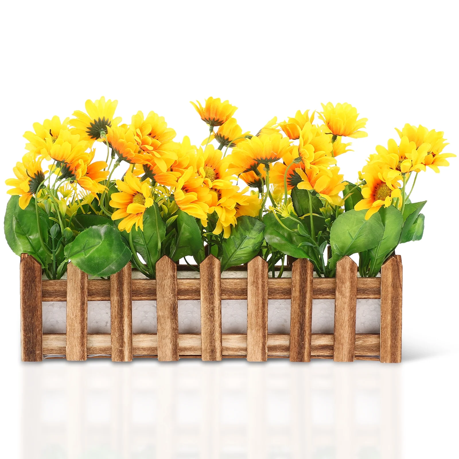 Qumonin Artificial Sunflower in Picket Fence Pot for Wedding/Home Decor