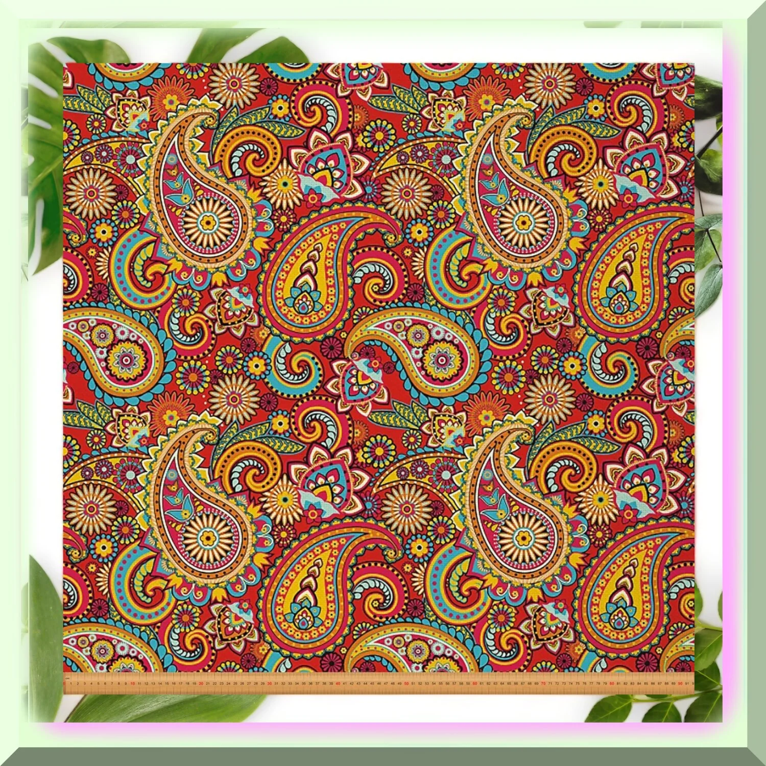 BohoChic Paisley Haven: Vibrant Floral Fabric for Chairs & Sofas, Waterproof & Exotic Outdoor Upholstery. 5 Yards of Red Paisley Fabric by The Yard.