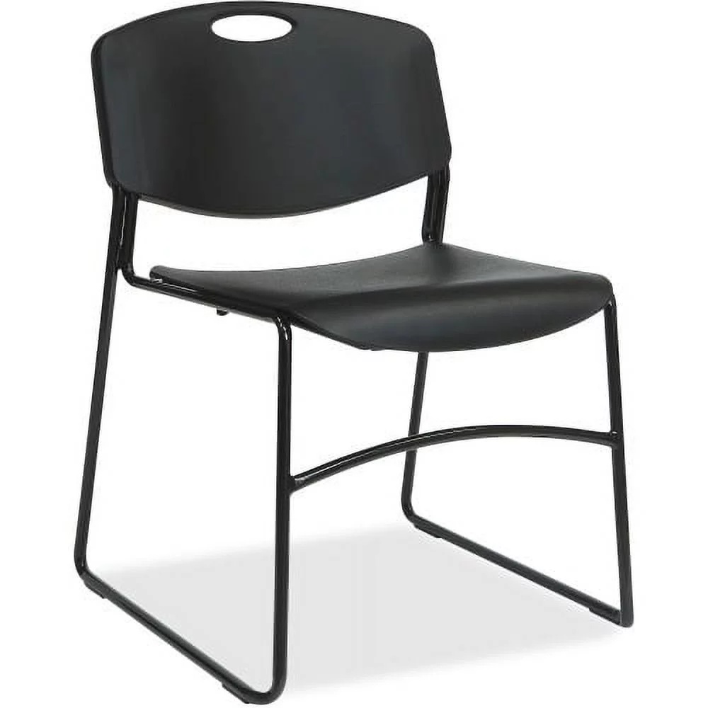 Lorell Heavy-duty Bistro Stack Chairs - 4/CT Plastic Seat - Plastic Back - Steel Frame - Black - 21.3