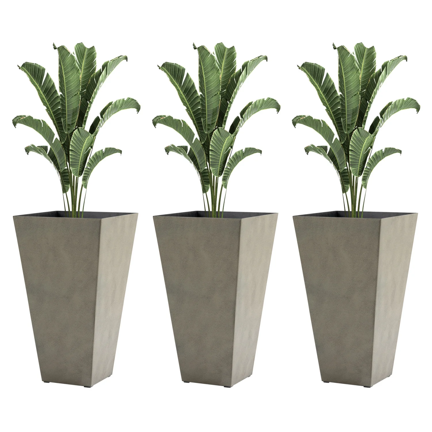 LEIYEHOOM Set of 3 Tall Planters with Drainage Hole  28” Outdoor Flower Pots  Indoor Planters for Porch Patio and Deck  Gray