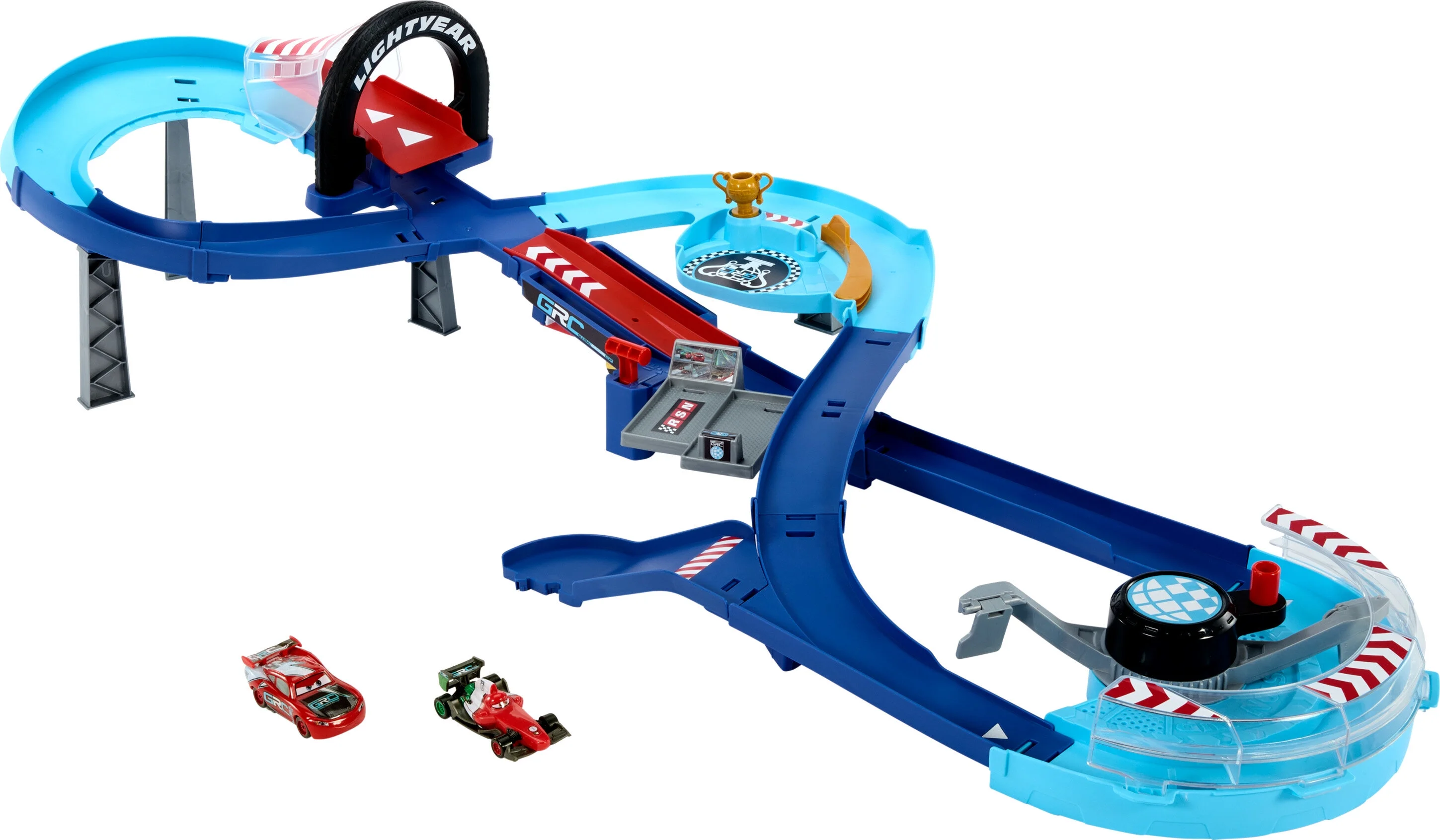 Disney and Pixar Cars GRC Jumping Raceway Playset with 2 Toy Vehicles, Includes Lightning McQueen
