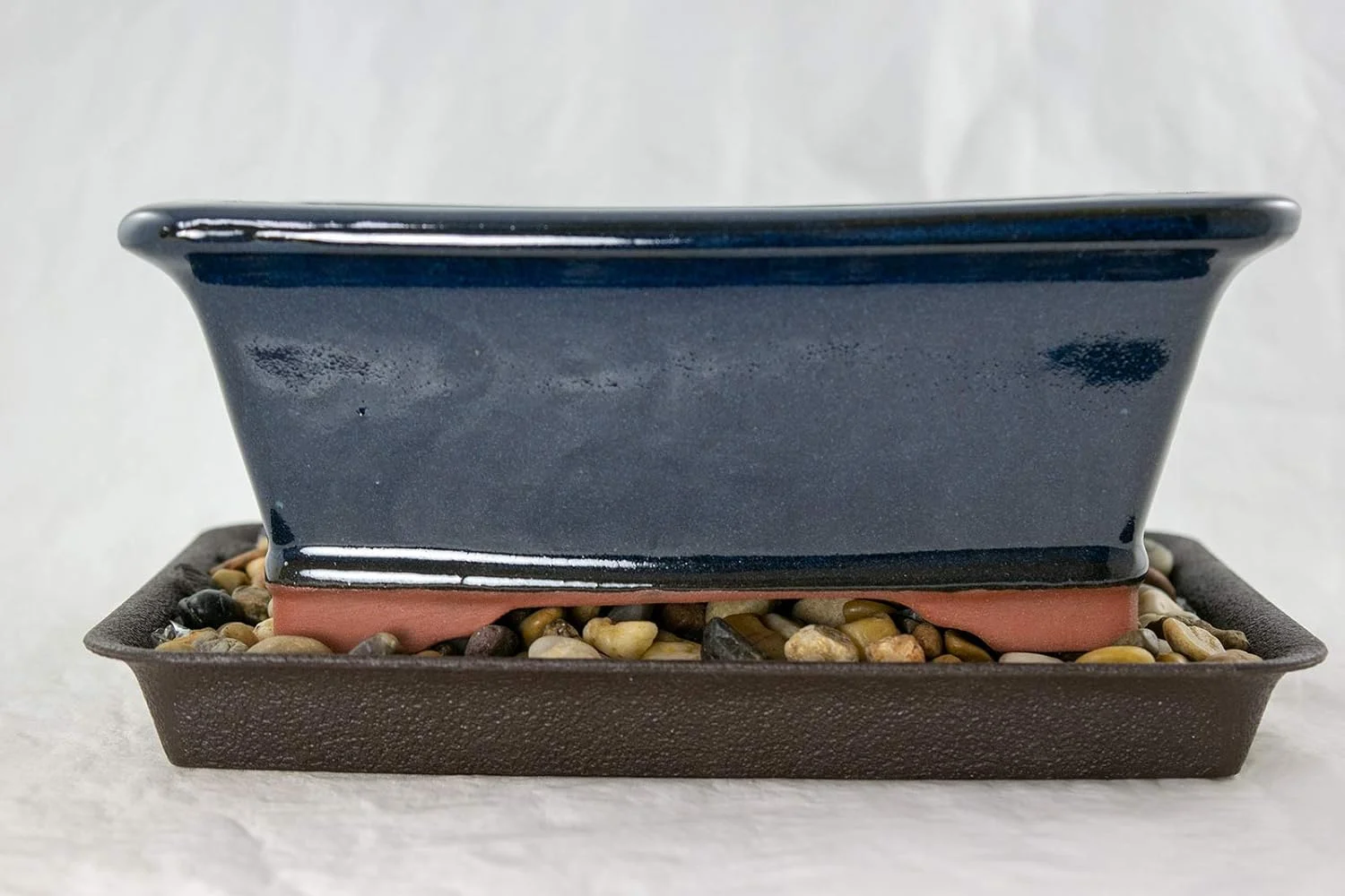 Rectangular Dark Blue Bonsai/Succulent + Tray + Rock + Mesh Combo