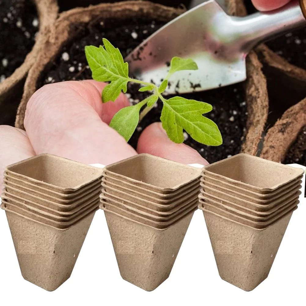 Square Biodegradable Paper Pulp Peat Plant Pots Nursery Cup Garden Tray